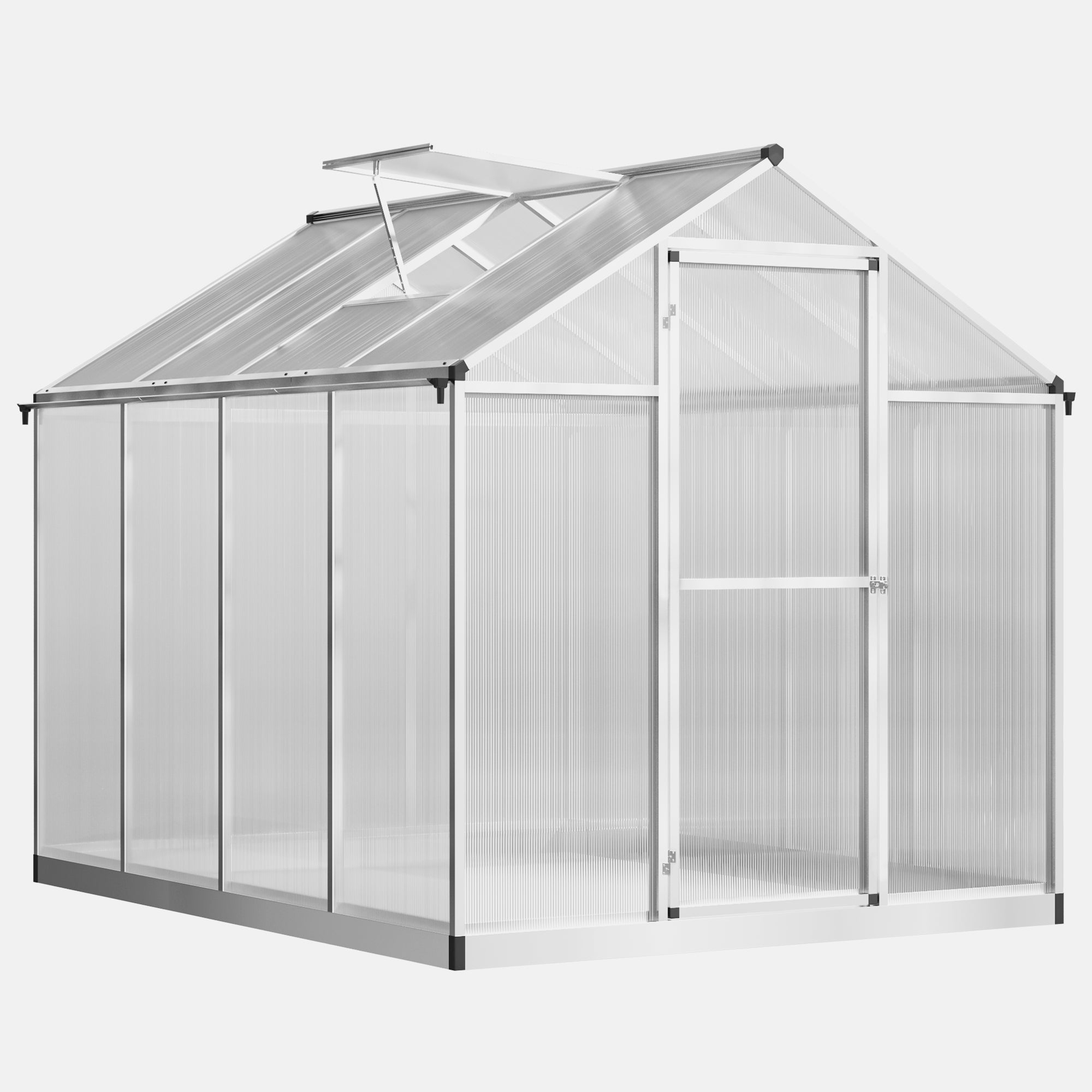 Outsunny 8x6ft Aluminium Greenhouse with/ Door Window Galvanized Base PC Panel  | TJ Hughes