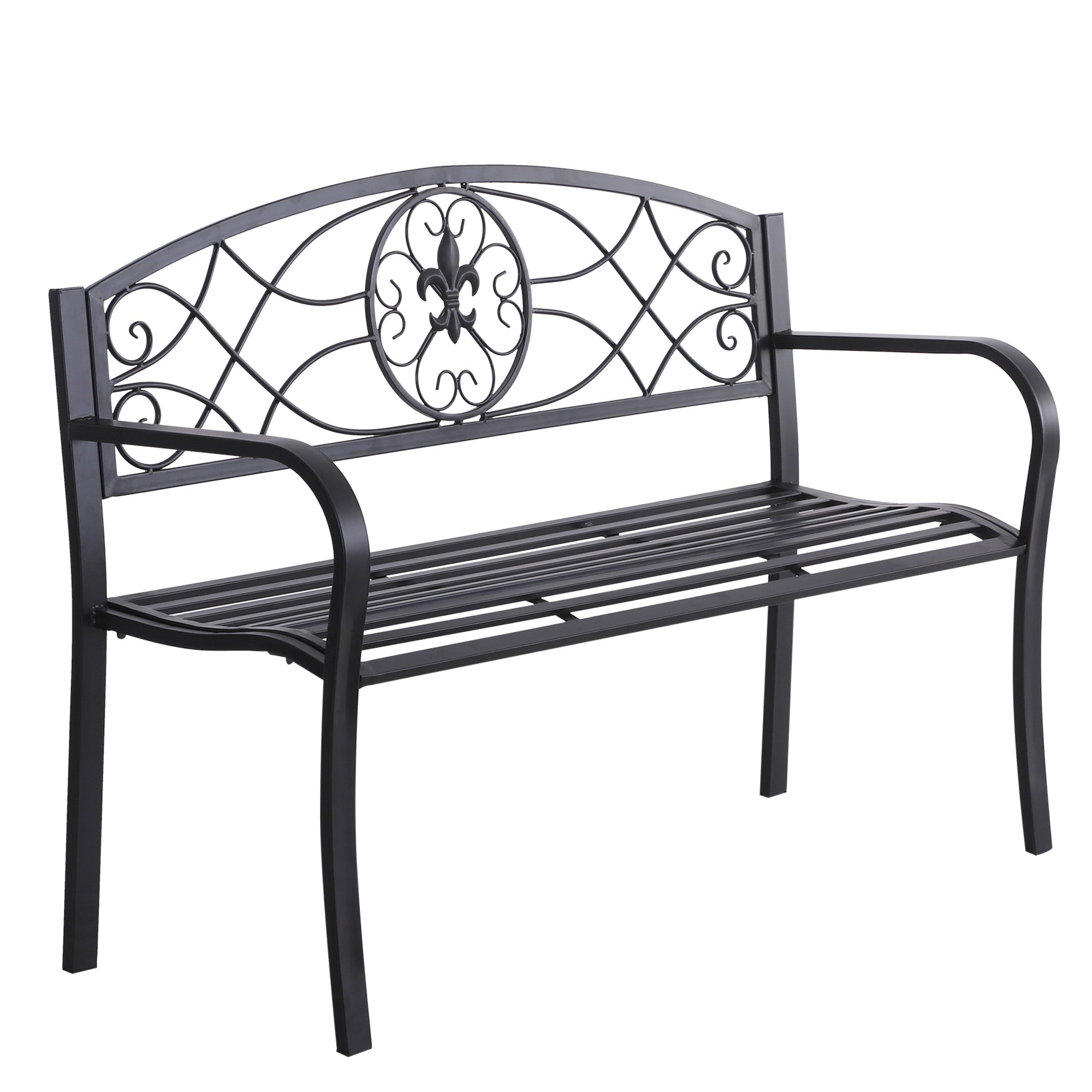 Outsunny Outdoor Patio Garden Bench Scroll Park Furniture Porch Chair Metal  | TJ Hughes