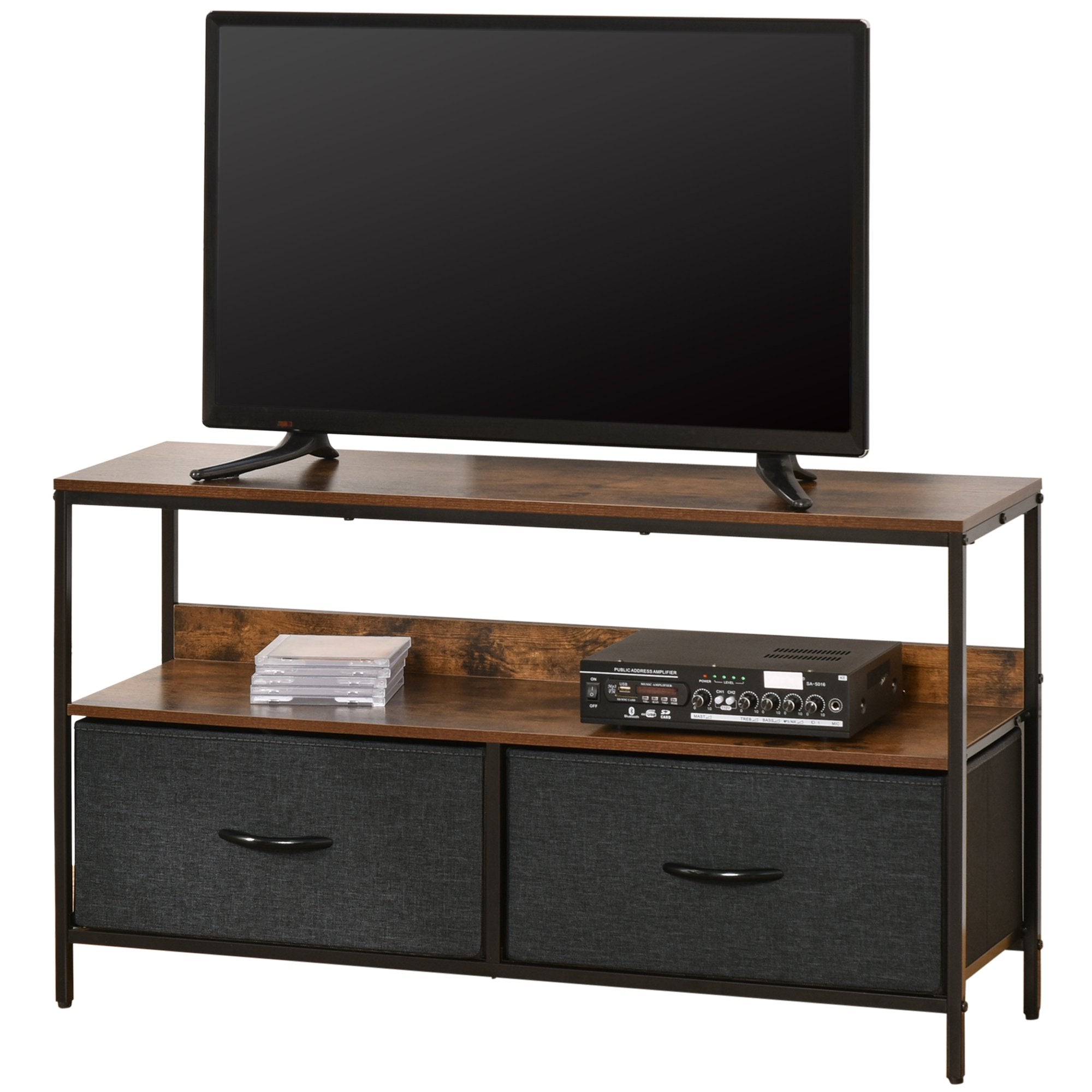 HOMCOM TV Cabinet - TV Console Unit with 2 Foldable Linen Drawers Rustic Brown  | TJ Hughes