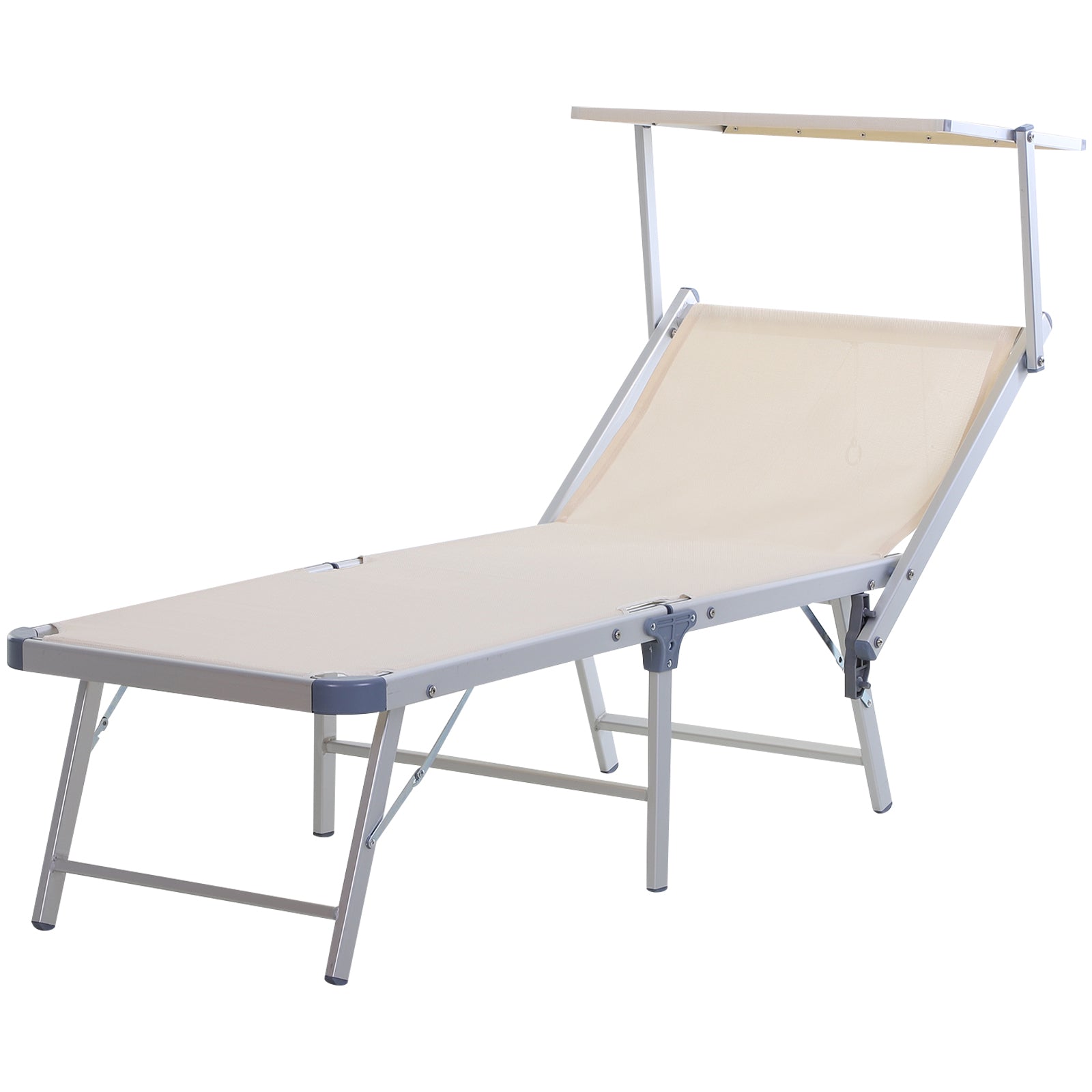 Outsunny Outdoor Lounger Fold 180deg Reclining Chair w/ Adjustable Canopy Beige  | TJ Hughes