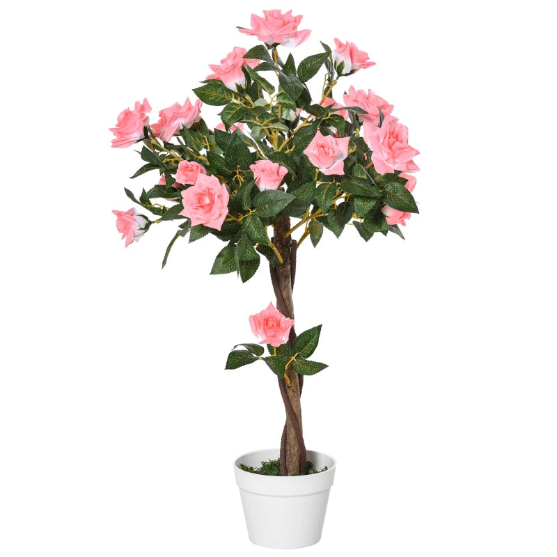 Outsunny Artificial Rose Tree and Planter for Indoor & Outdoor use - Pink and Green  | TJ Hughes