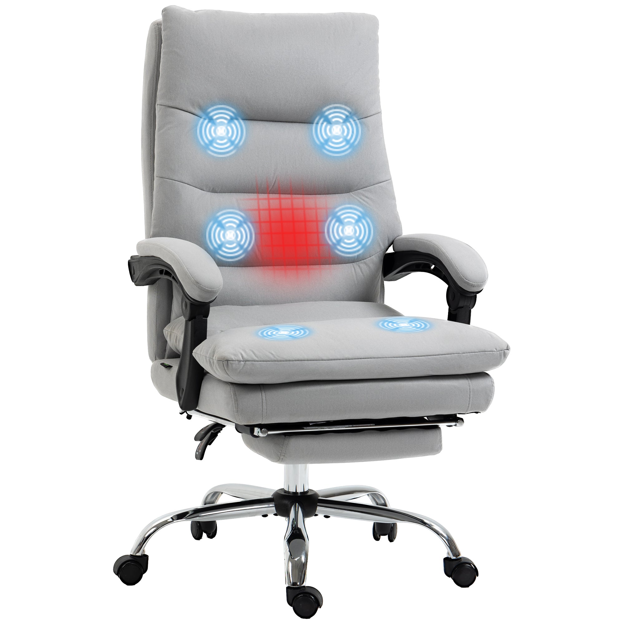 Vinsetto Office Chair - Ergonomic Desk Chair with 6-Point Vibration Massage and Back Heating - Microfibre Computer Gaming Chair with 135deg Reclining Ba