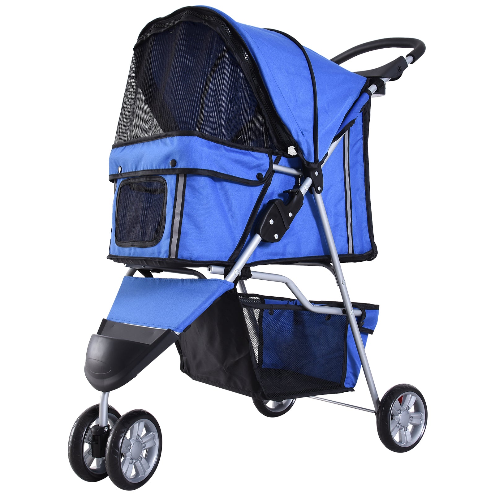 PawHut Pet Stroller Pushchair Carrier for Cat Puppy with 3 Wheels Blue  | TJ Hughes