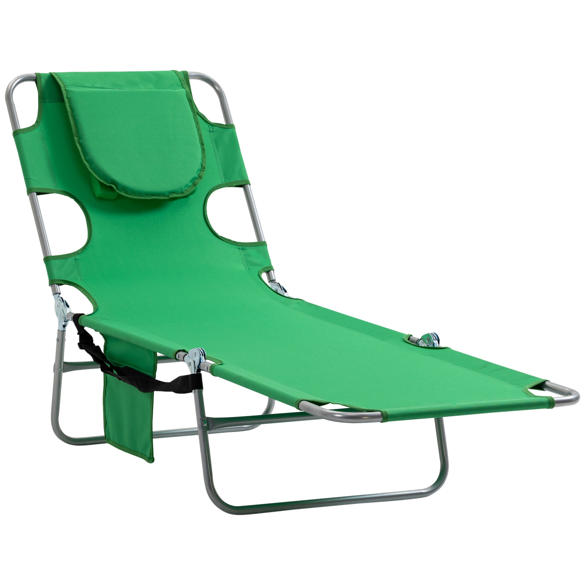 Outsunny Beach Chaise Lounge Portable Adjustable Backrest with Face Cavity Green  | TJ Hughes