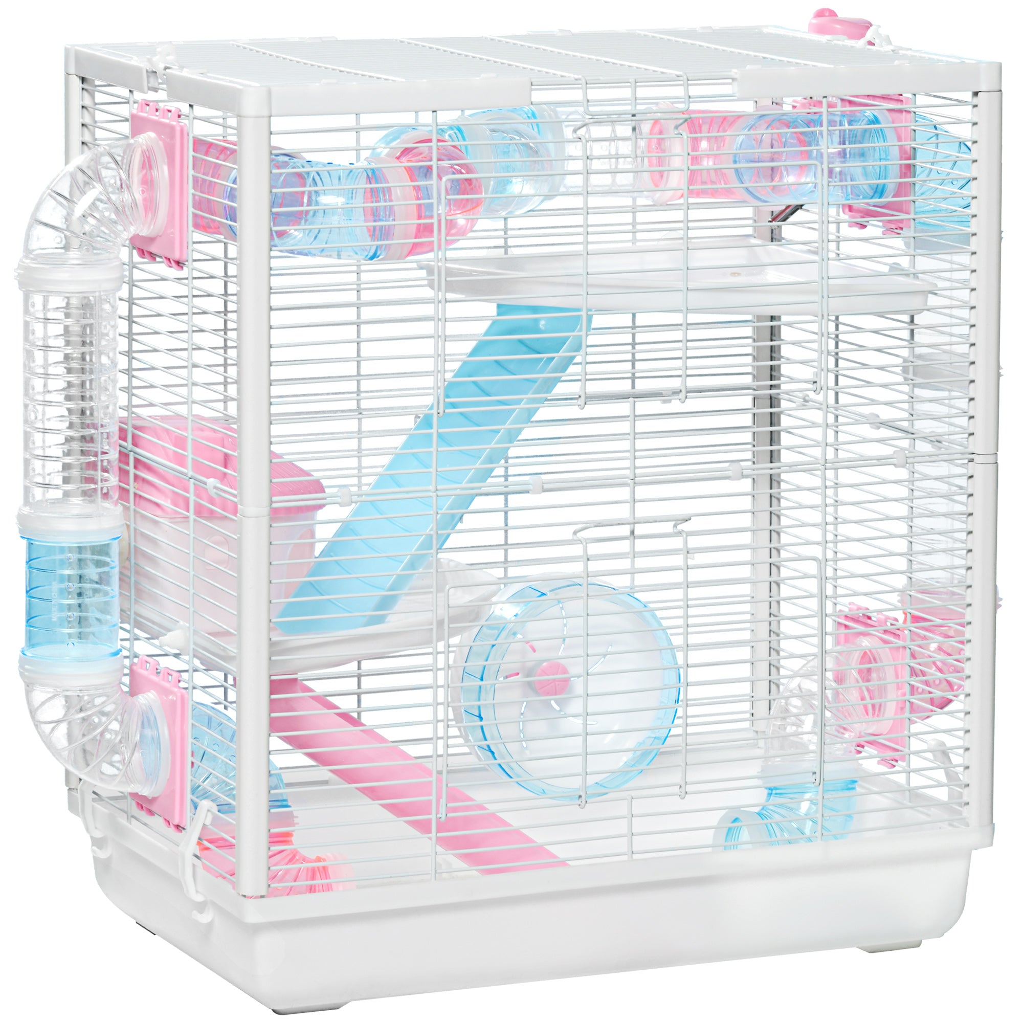 PawHut Hamster Cage w/ Tunnel Tube - Detachable Bottom - Ramps - Exercise Wheel  | TJ Hughes