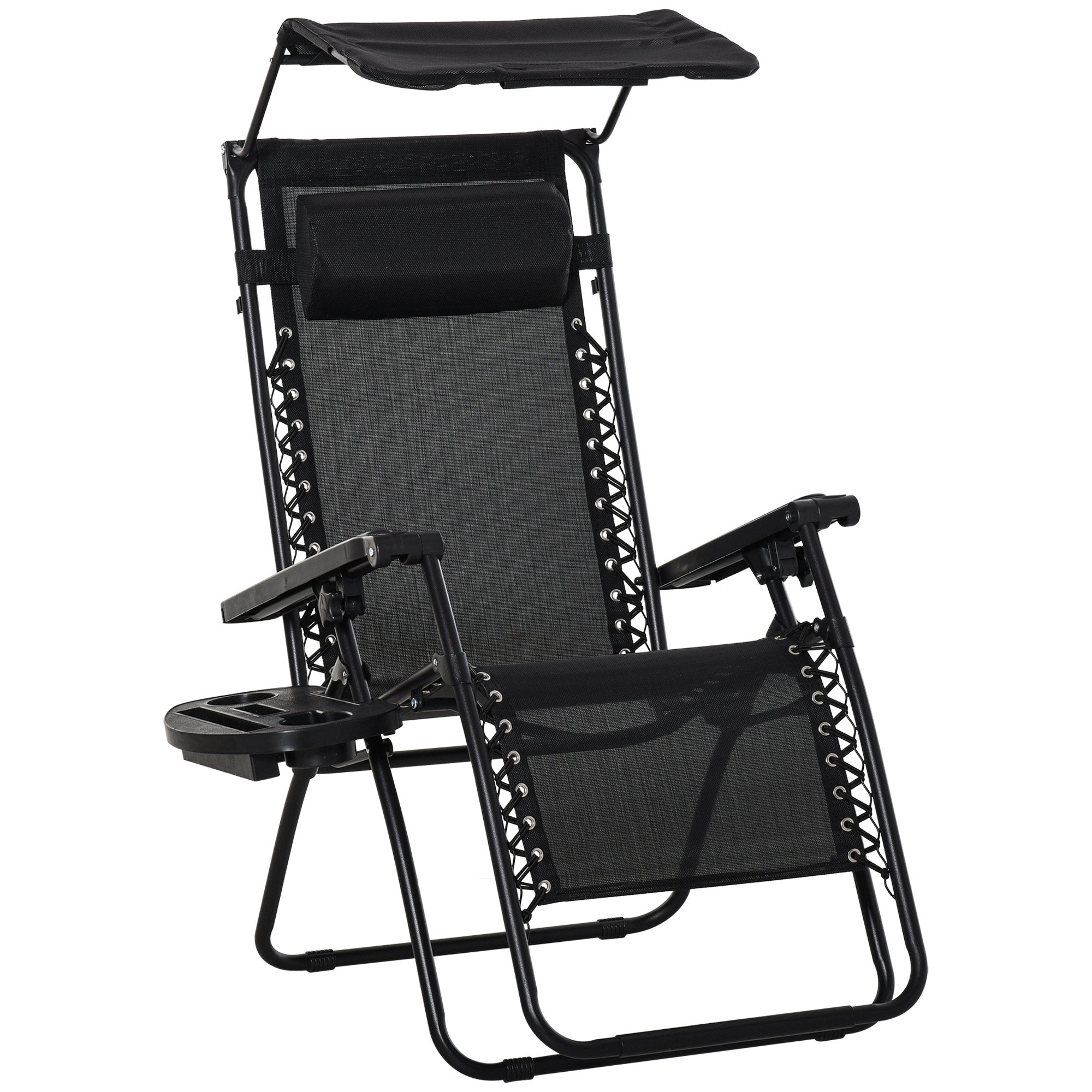 Outsunny Zero Gravity Chair Adjustable Patio Lounge w/ Cup Holder Grey  | TJ Hughes