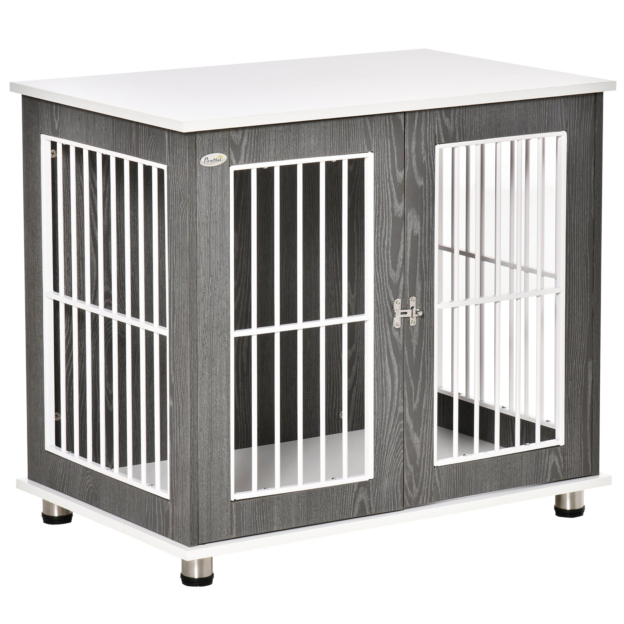 PawHut Modern Dog Crate Pet Kennel Cage w/ Lockable Door - Grey & White  | TJ Hughes