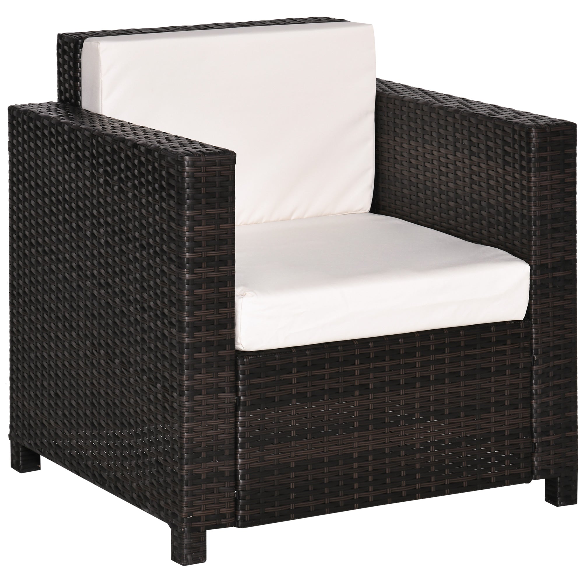 Garden Patio Rattan Wicker Furniture Single Cube Chair Sofa Outdoor Brown - Outsunny  | TJ Hughes