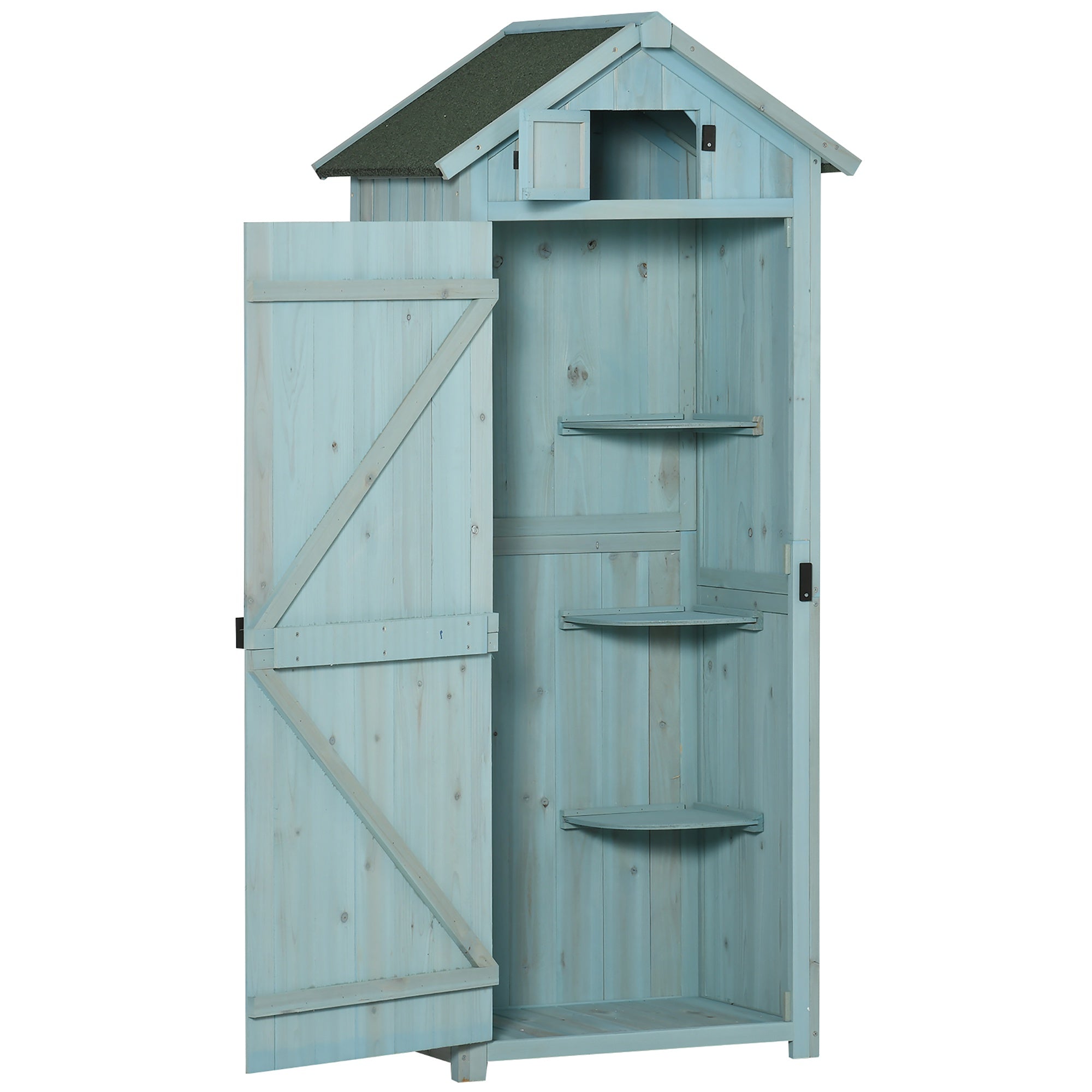 Outsunny Wooden Garden Storage Shed Tool Storage Box - 77 x 54 x 179 cm - Blue  | TJ Hughes