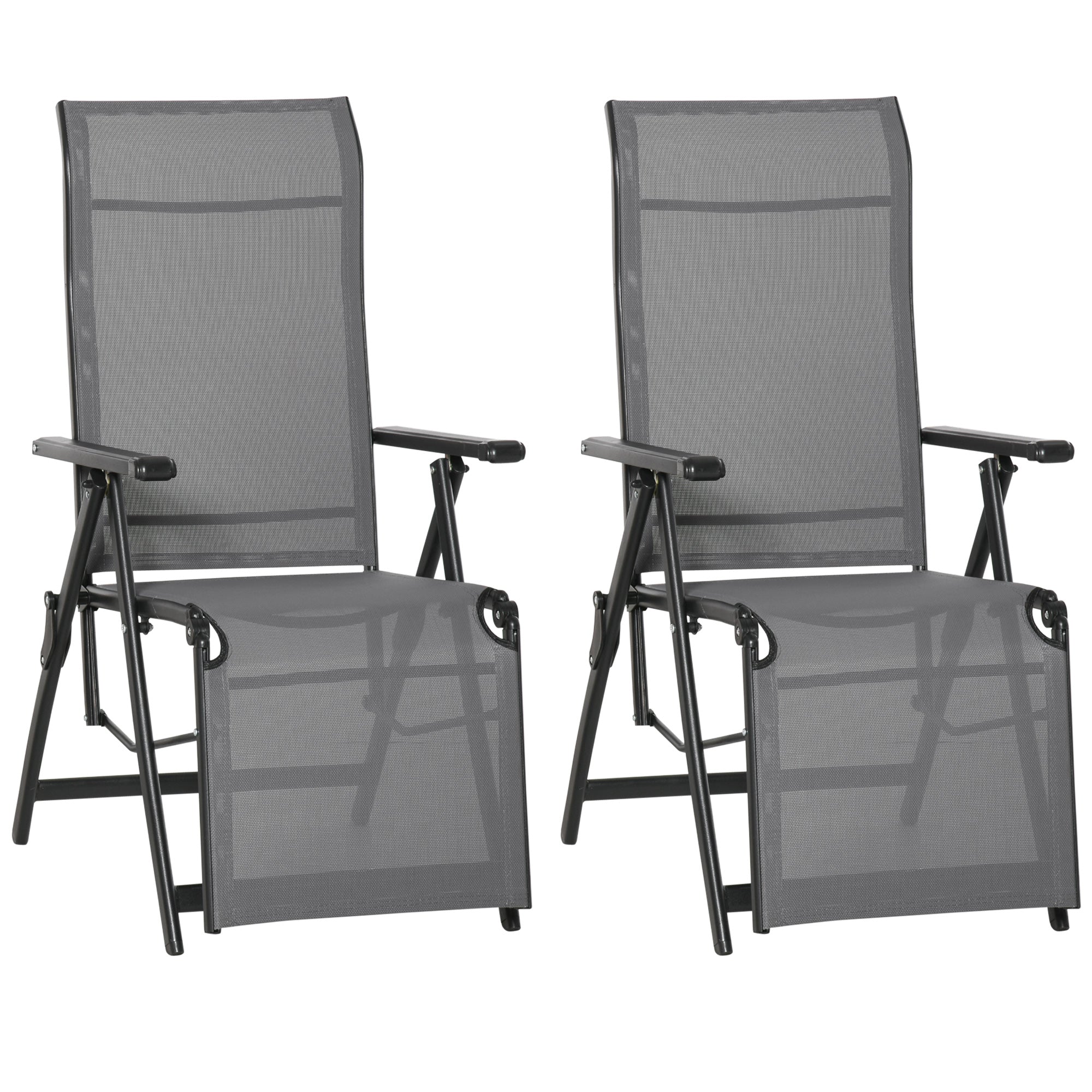 Outsunny Set Of 2 Outdoor Sun Recliner Loungers with Adjustable Footrest - Grey  | TJ Hughes