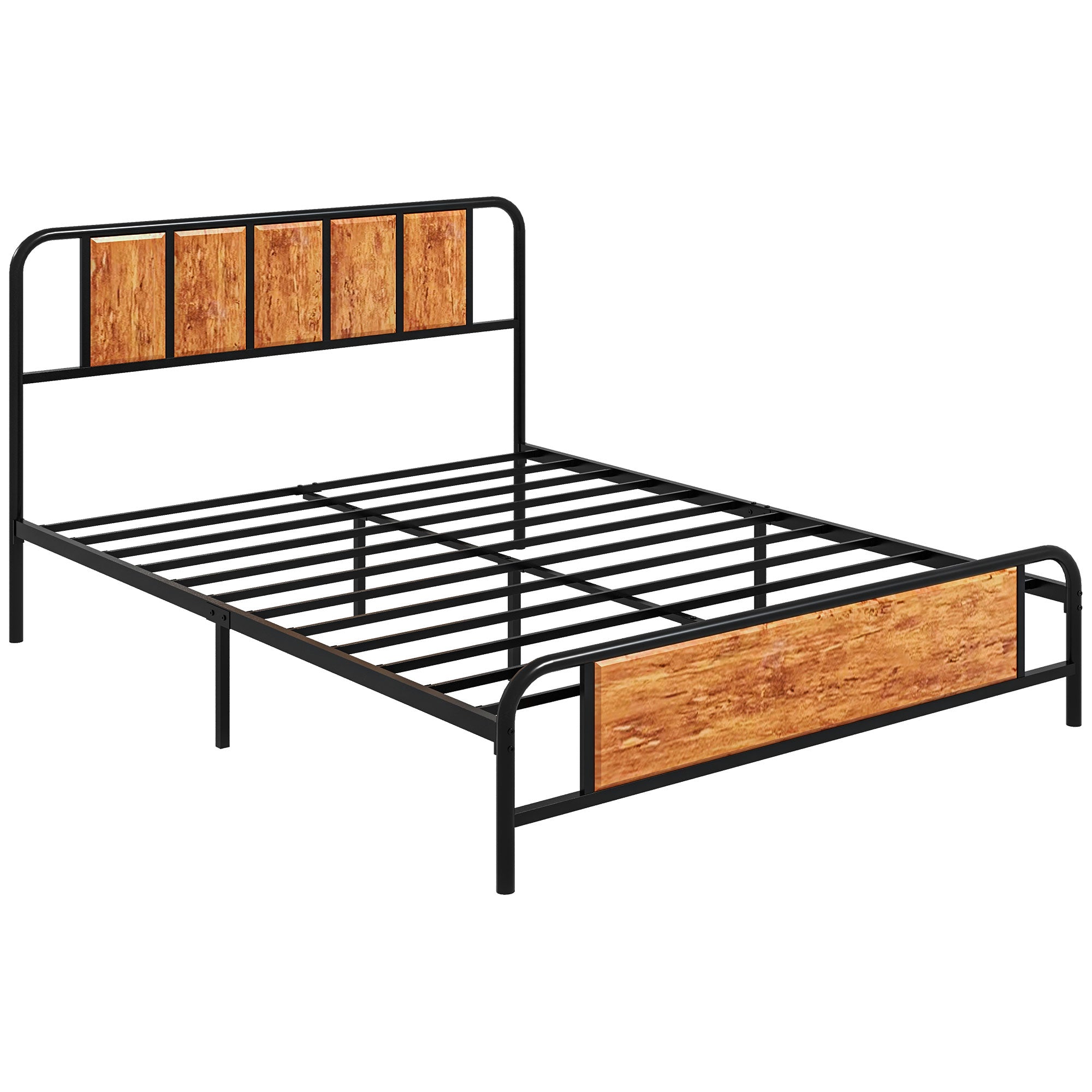 HOMCOM 5.2ft King Bed Frame with Industrial Wood Headboard - Steel Slat Support and 31cm Underbed Storage Space 160 x 207cm - Rustic Brown  | TJ Hughe