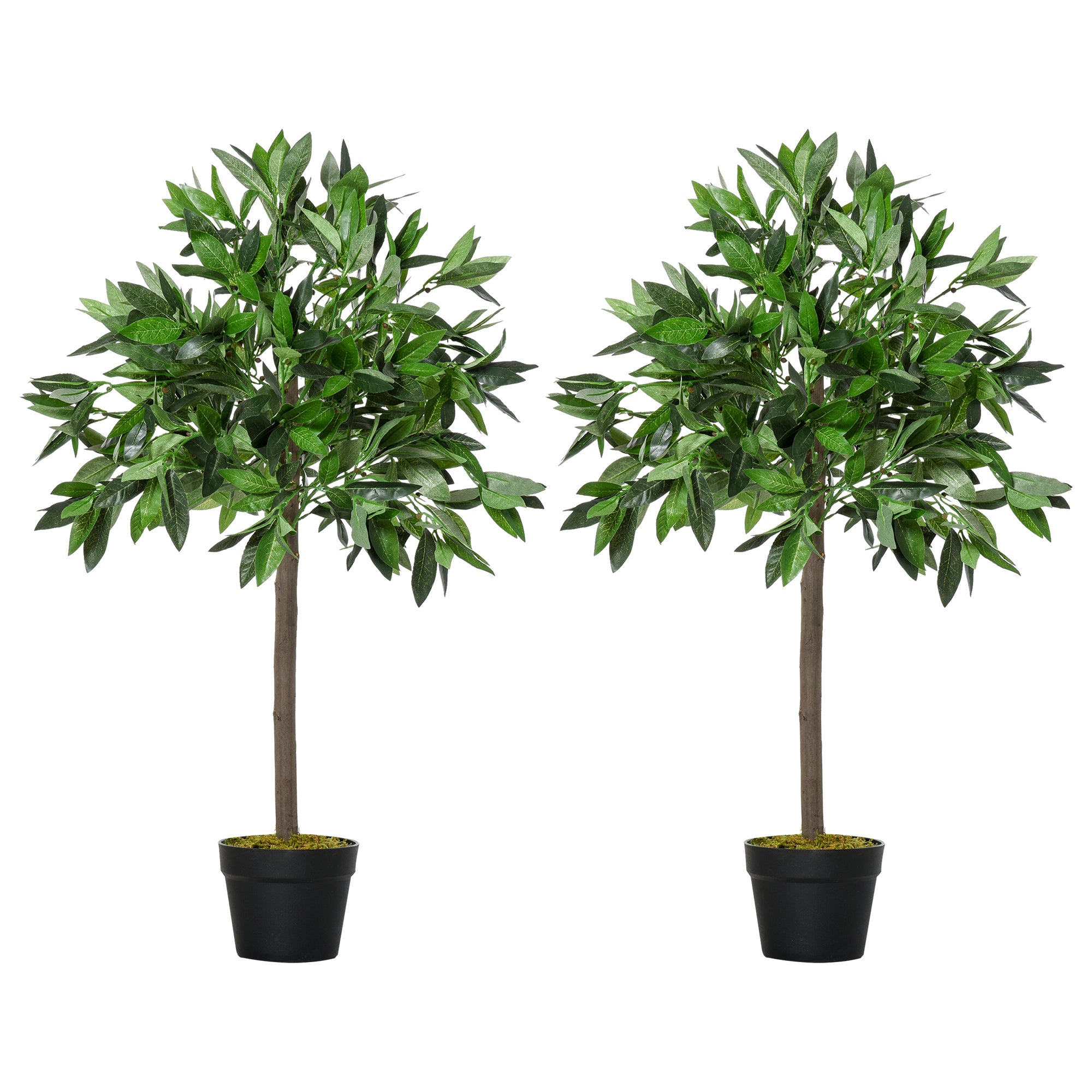 Outsunny Set of 2 Artificial Topiary Bay Laurel Ball Trees Decorative Plant with Nursery Pot for Indoor Outdoor Decor - 90cm  | TJ Hughes