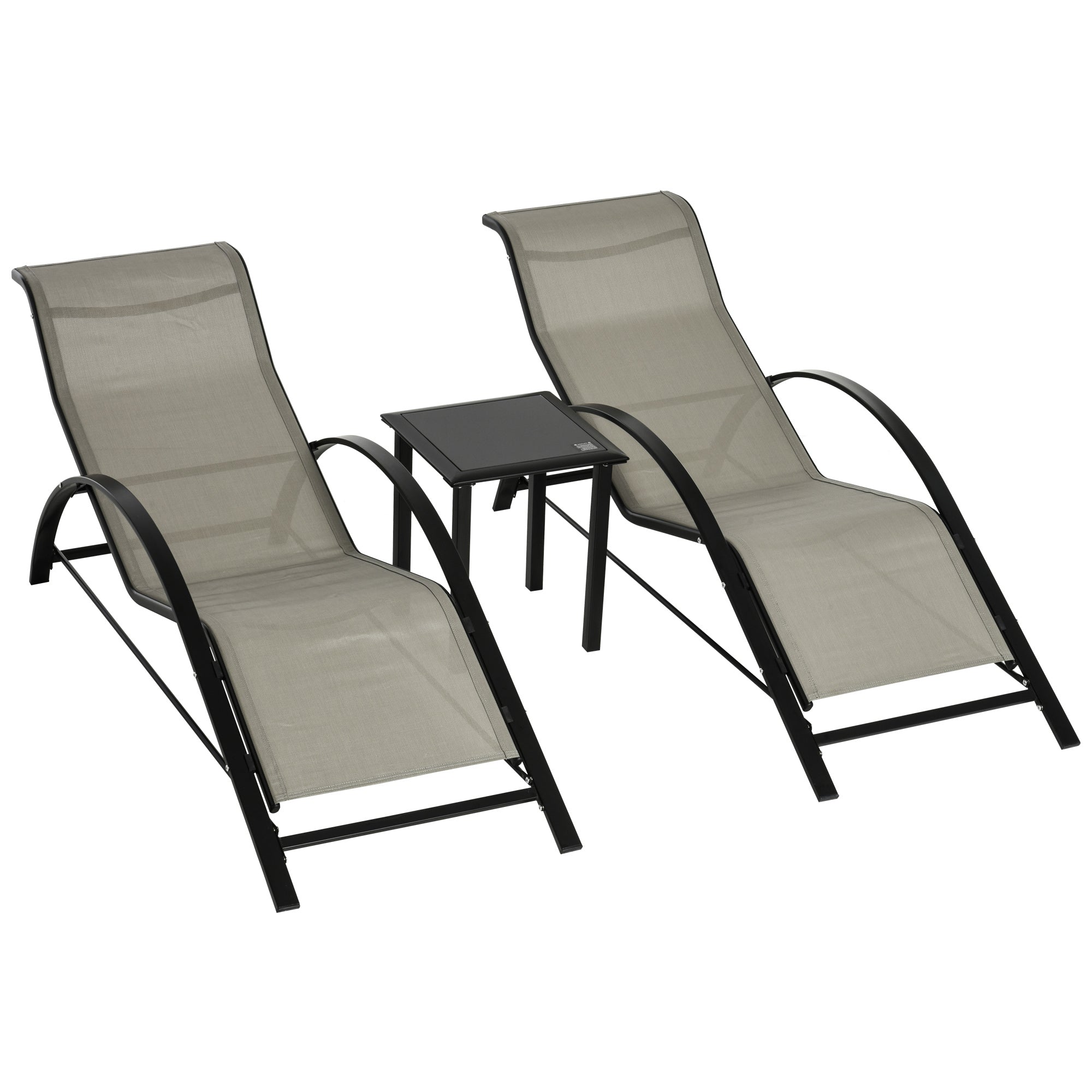 Outsunny 3 Pieces Lounge Chair Set Garden Sunbathing Chair w/ Table Grey  | TJ Hughes