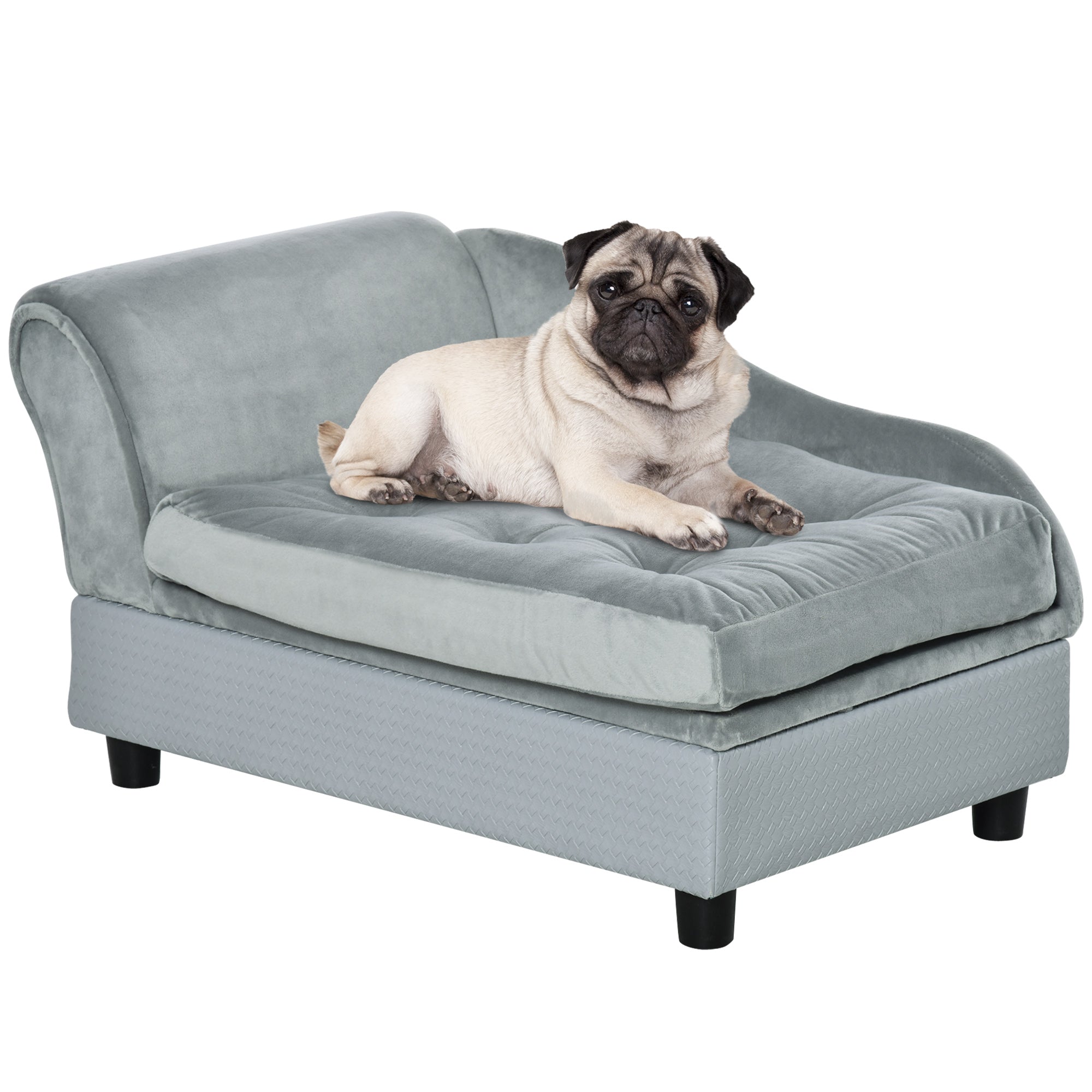 PawHut Pet Sofa Dog Chair Cat Couch w/ Storage - Cushion - Light Grey  | TJ Hughes