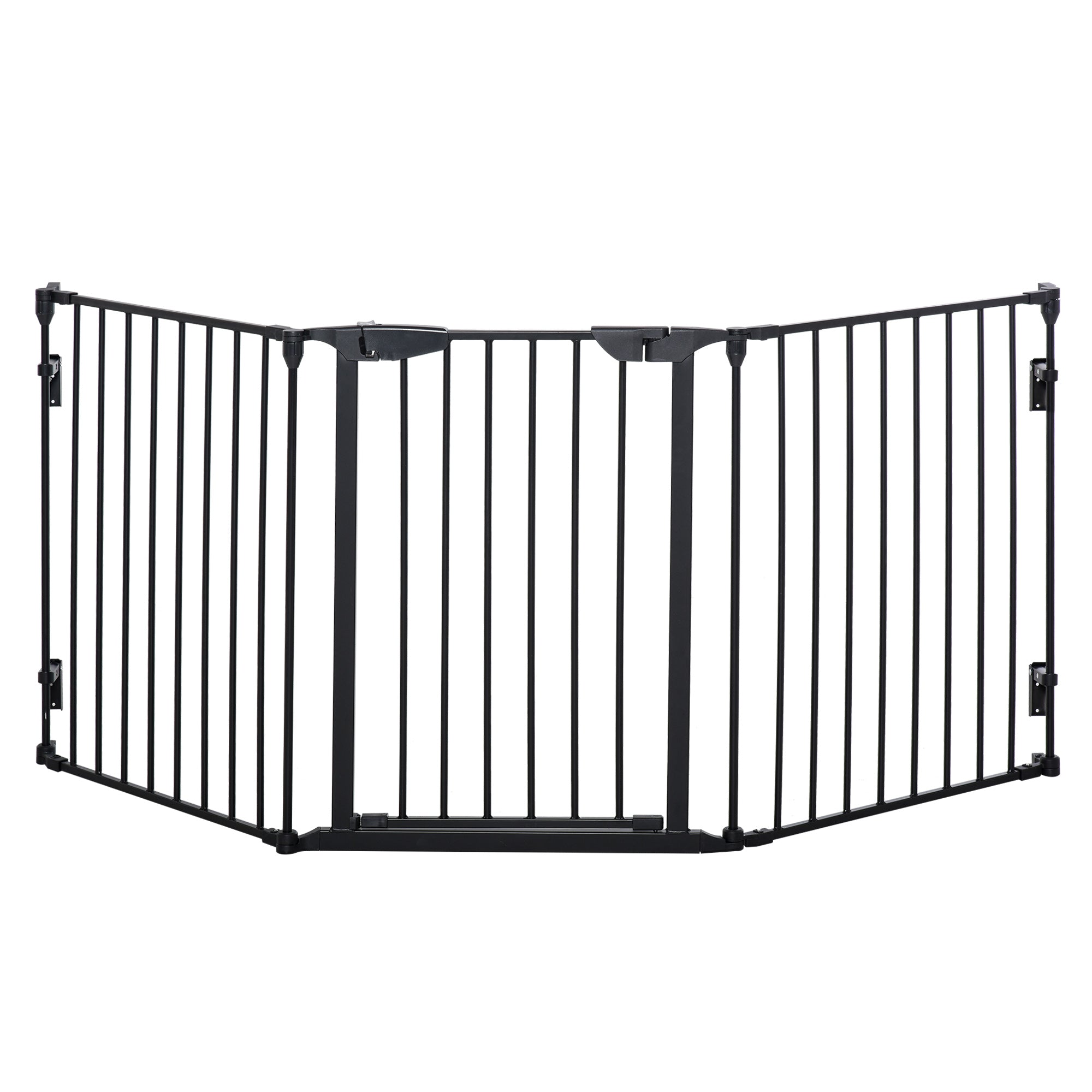 PawHut Pet Safety Gate 3-Panel Playpen Metal Fence W/ Walk Through Door Black  | TJ Hughes