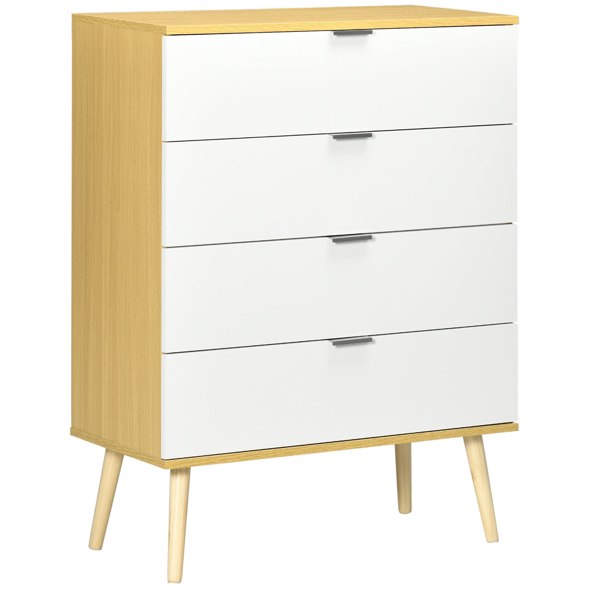 HOMCOM Chest of Drawers - 4 Drawer Unit Storage Cabinet - White and Natural  | TJ Hughes