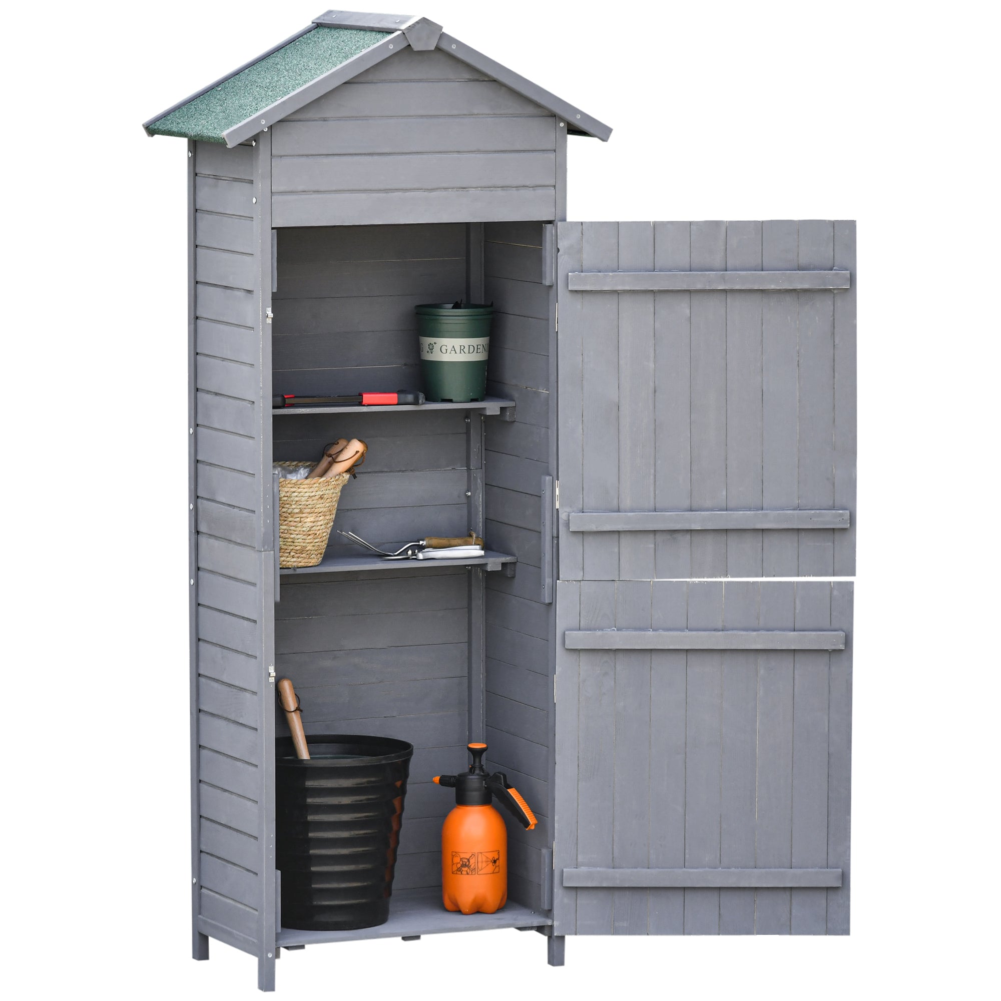 Outsunny Wood Garden Storage Shed Tool Cabinet w/ Felt Roof - 189x82x49cm - Grey  | TJ Hughes