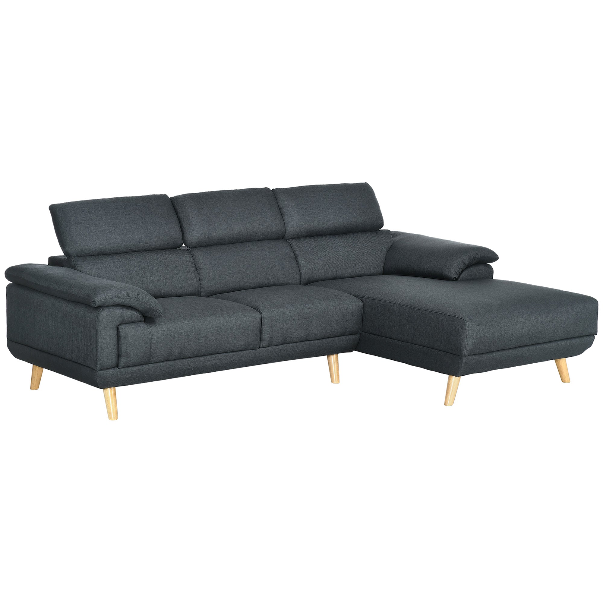 3 Seater L Shaped Sofa Settee Corner Sofas w/ Adjustable Headrest Dark Grey - HOMCOM  | TJ Hughes