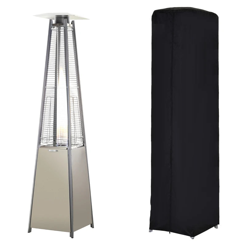 Outsunny Stainless Steel Outdoor Garden Pyramid Patio Heater with Wheels and Rain Cover - Silver  | TJ Hughes