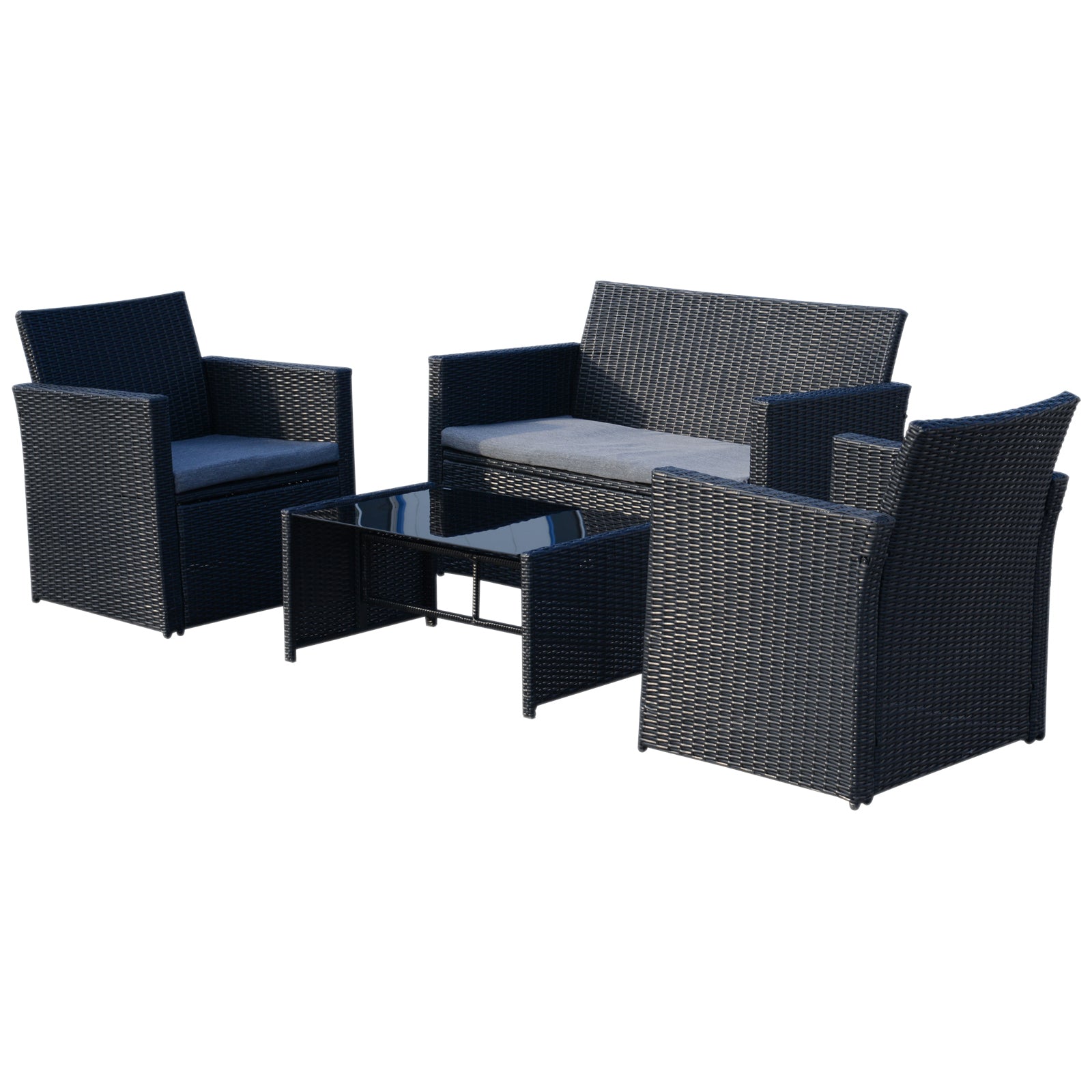 Outsunny 4pc Patio Garden Rattan Wicker Sofa 2-Seater Loveseat Chair Table Black  | TJ Hughes