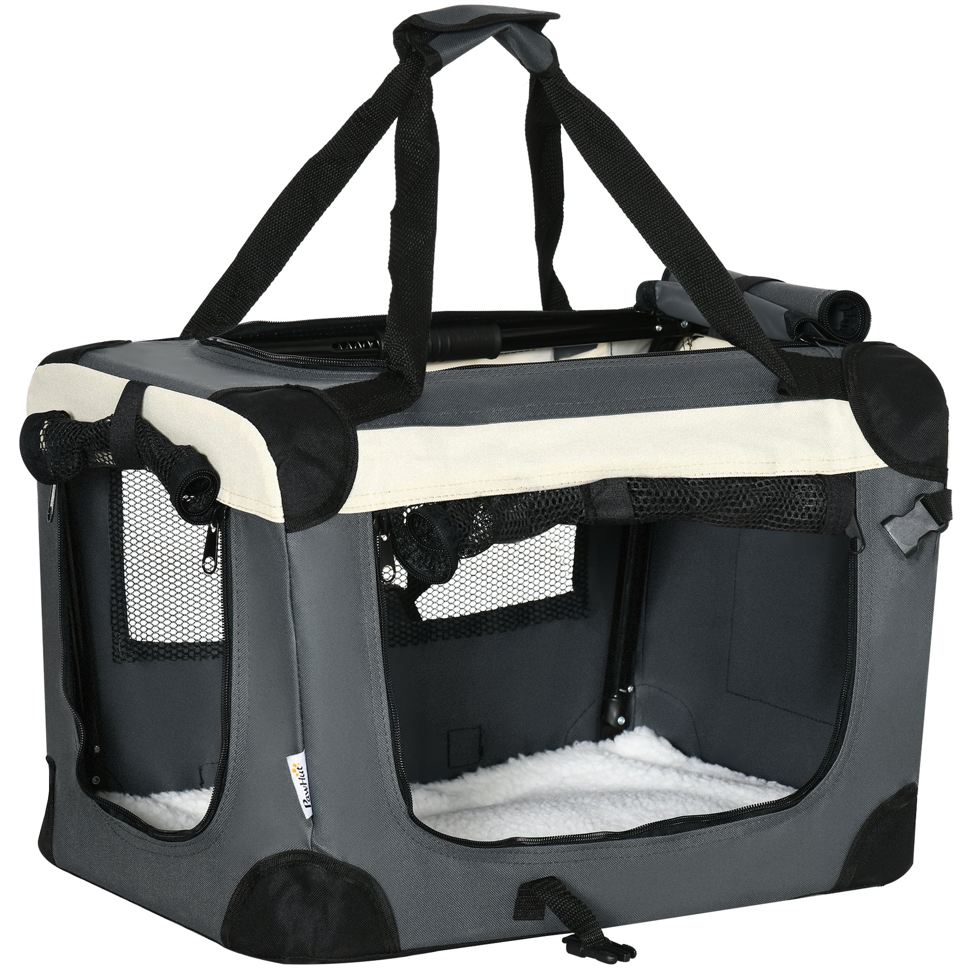 PawHut 51cm Foldable Pet Carrier Bag Soft Travel Dog Crate for Mini Dogs Grey  | TJ Hughes