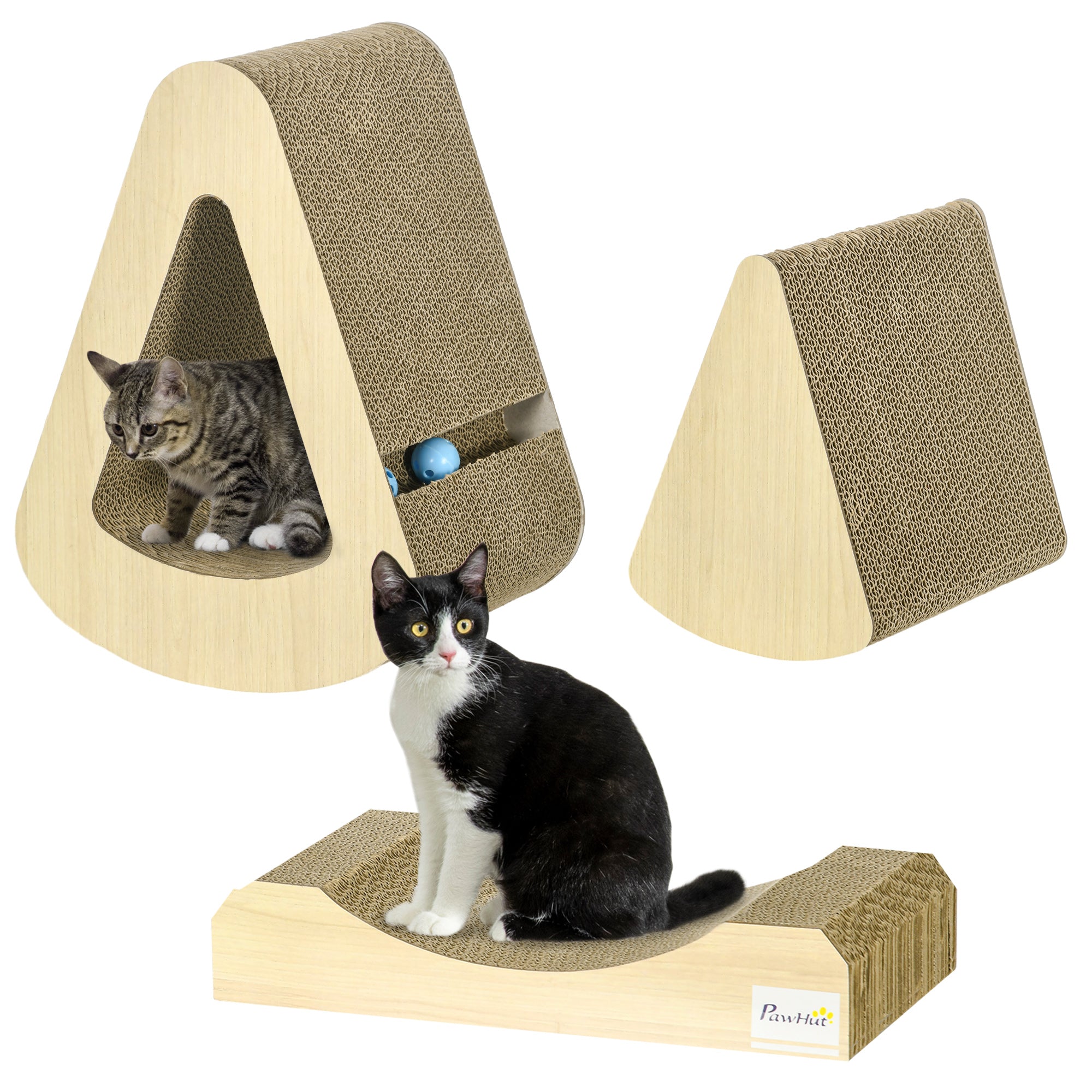 PawHut Cat Scratching Board with Catnip, Toy Ball, 38 x 21.5 x 39cm - Brown