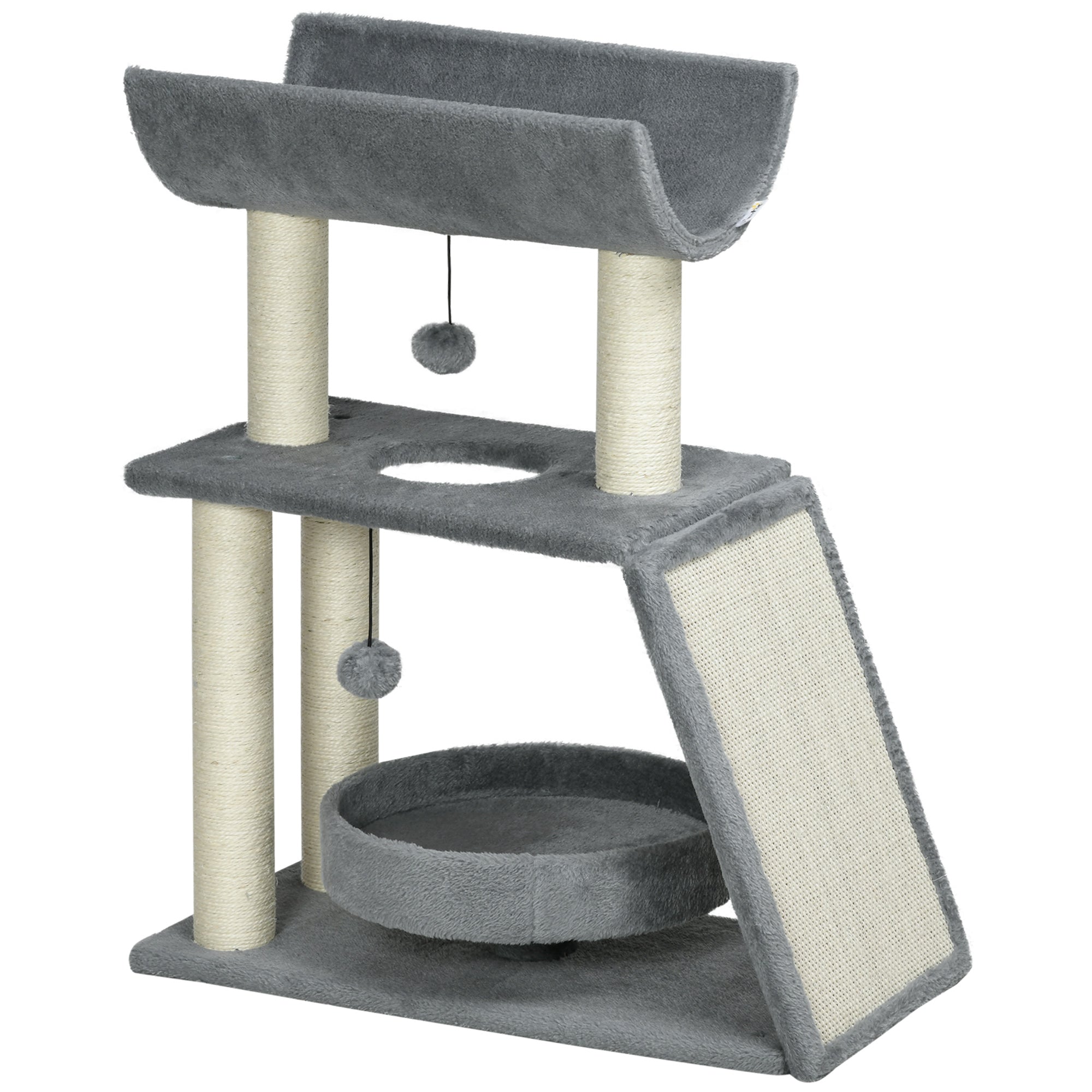 PawHut Cat Tree Kitten Tower w/ Scratching Post - Pad - Light Grey - Ball - Grey  | TJ Hughes