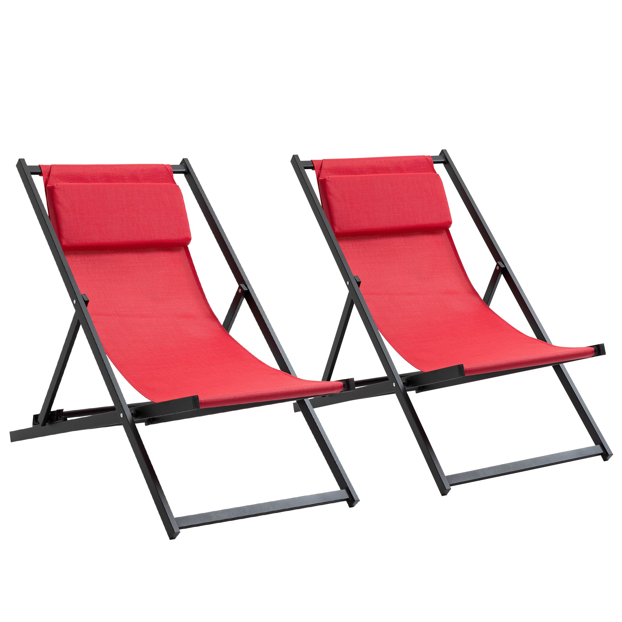 Outsunny 2Pcs Texteline Chaise Lounge Recliner Chair Adjust Lounger Patio Red  | TJ Hughes