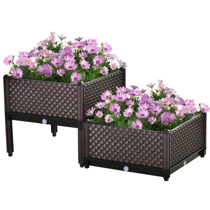 Outsunny 2-Piece Raised Garden Bed Planter Box Brown  | TJ Hughes