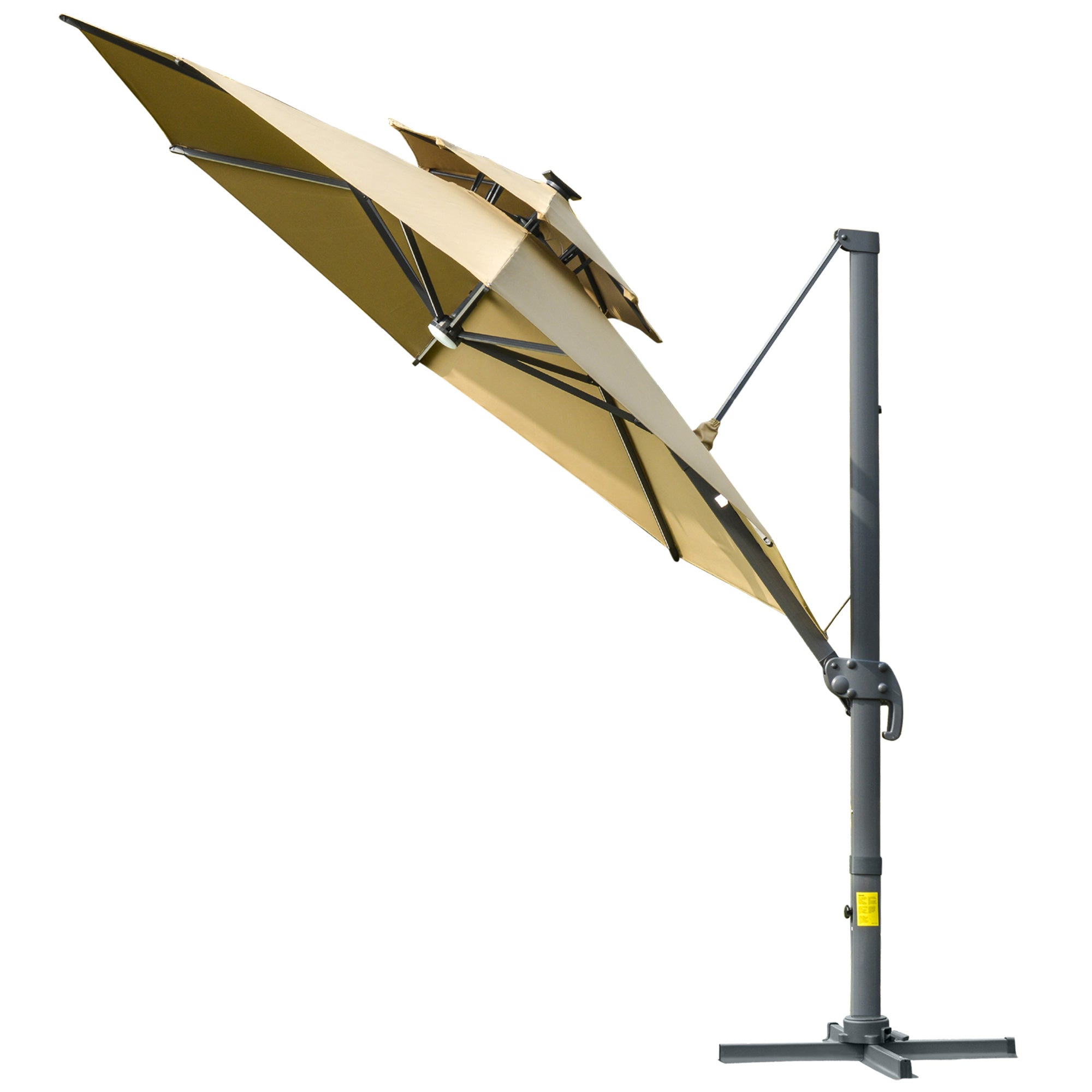 Outsunny 3m Cantilever Parasol Solar Lights Power Bank Base 360deg Spin Beige  | TJ Hughes