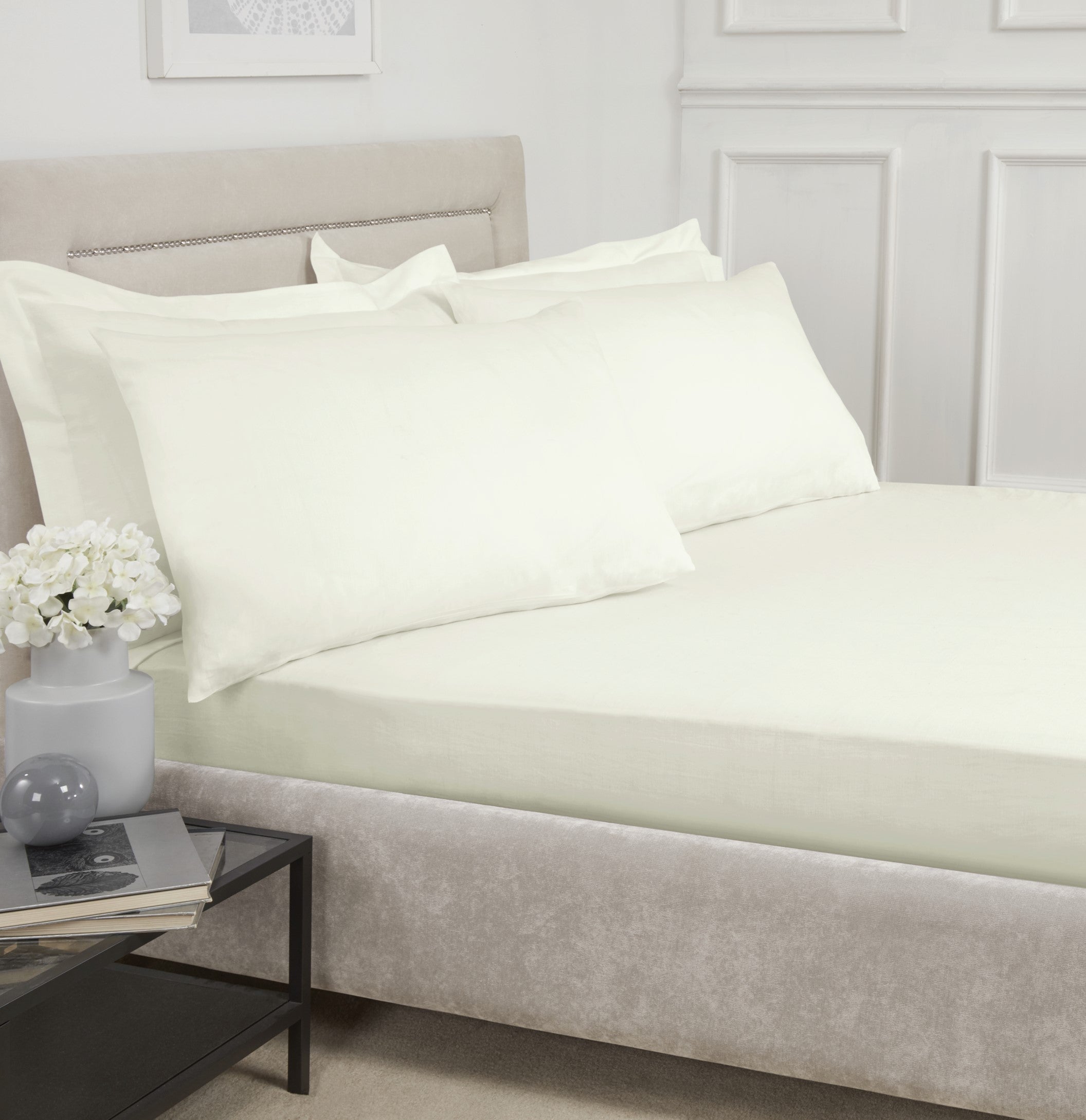 Image of 100% Cotton Sheet Range - Cream - Housewife Pillowcase Pair - TJ Hughes