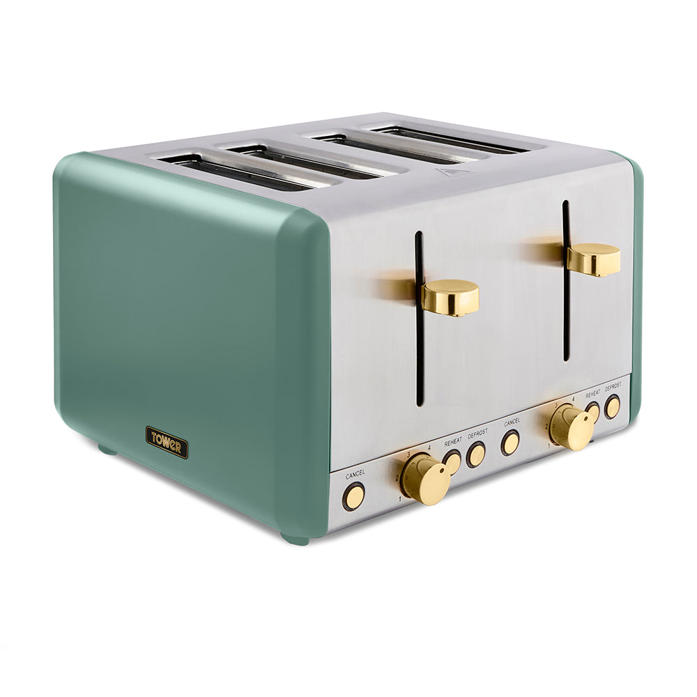 Tower Cavaletto 4 Slice Stainless Steel Toaster - Jade Green  | TJ Hughes