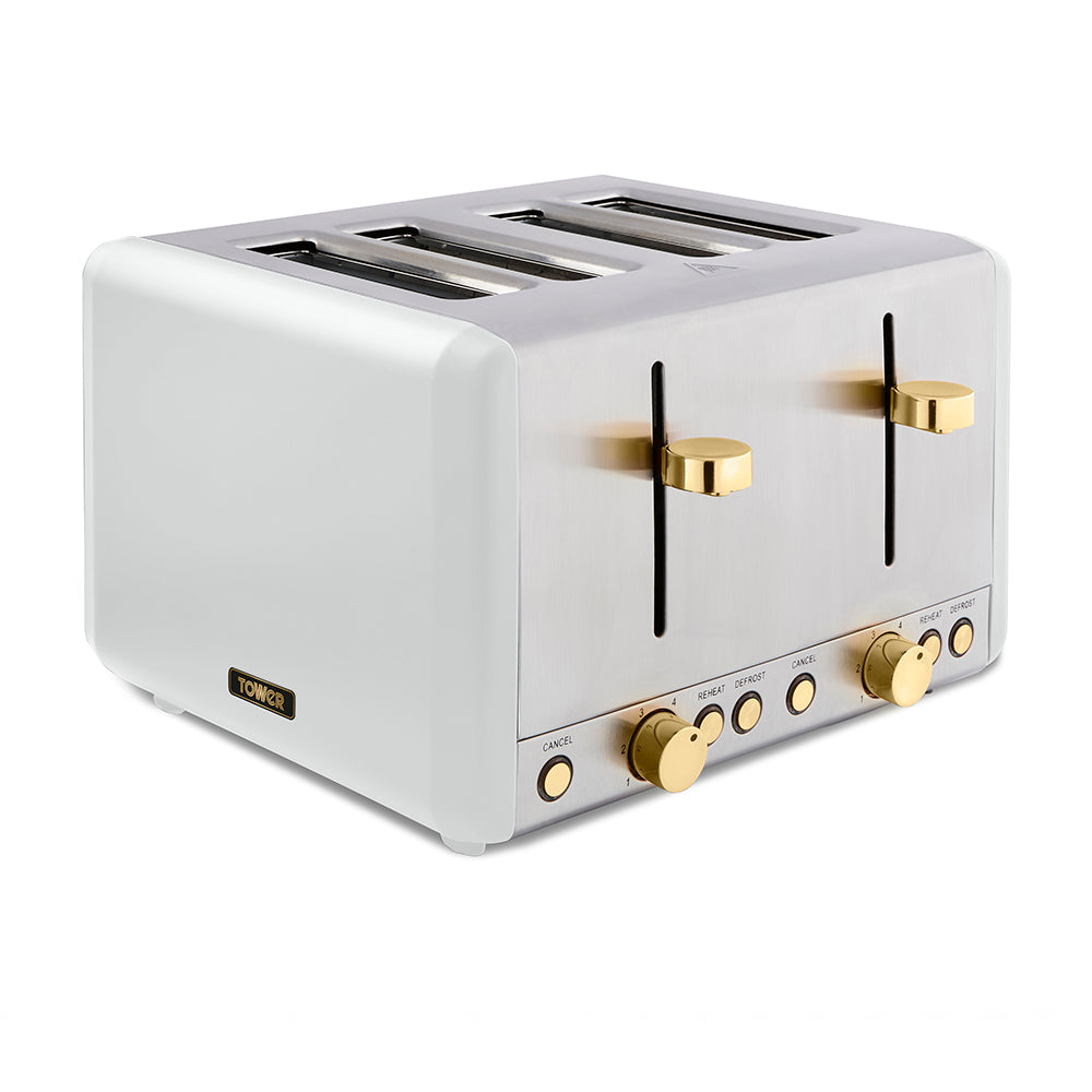 Tower Cavaletto 4 Slice Stainless Steel Toaster - White