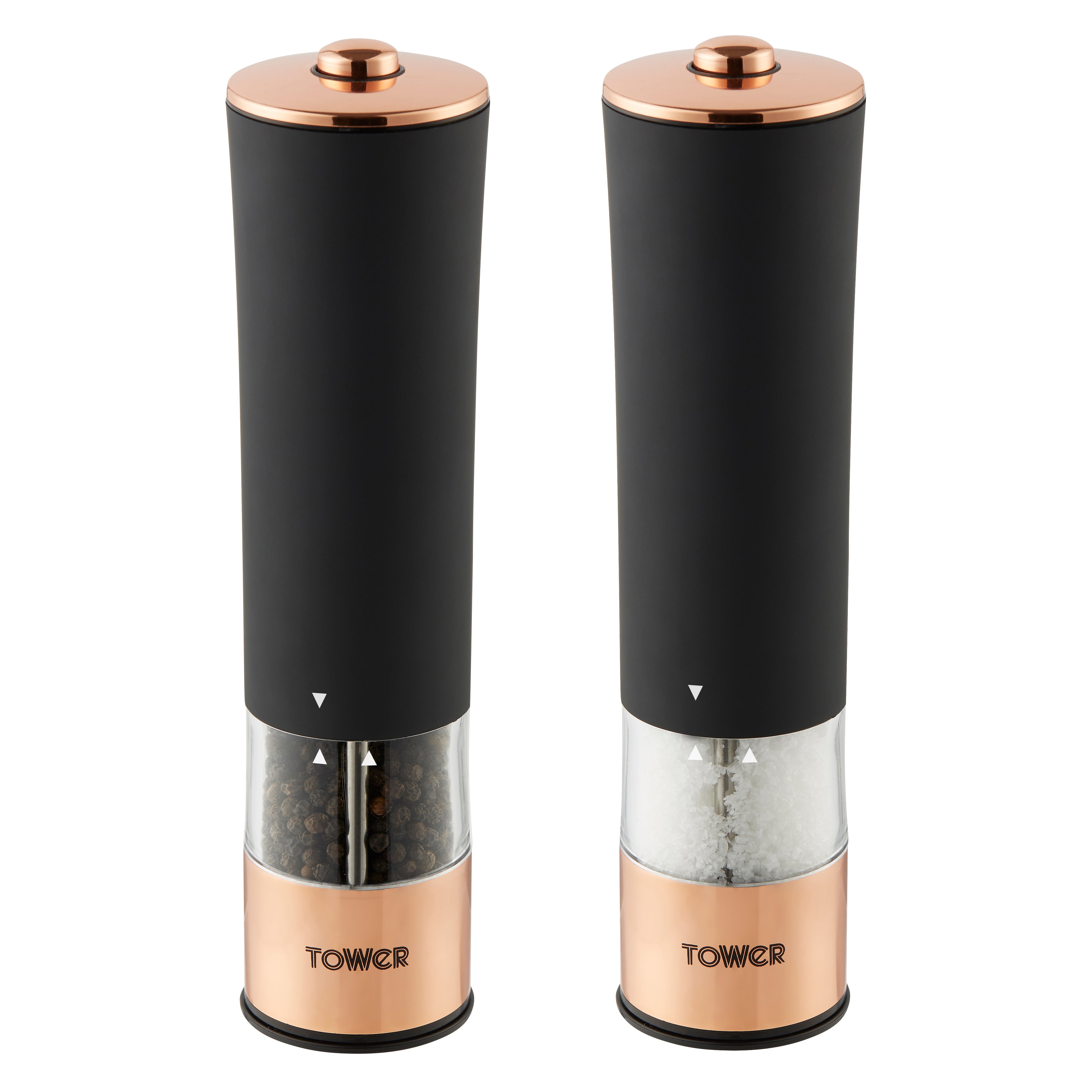 Tower Rose Gold Electric Salt and Pepper Mill -  Black  | TJ Hughes