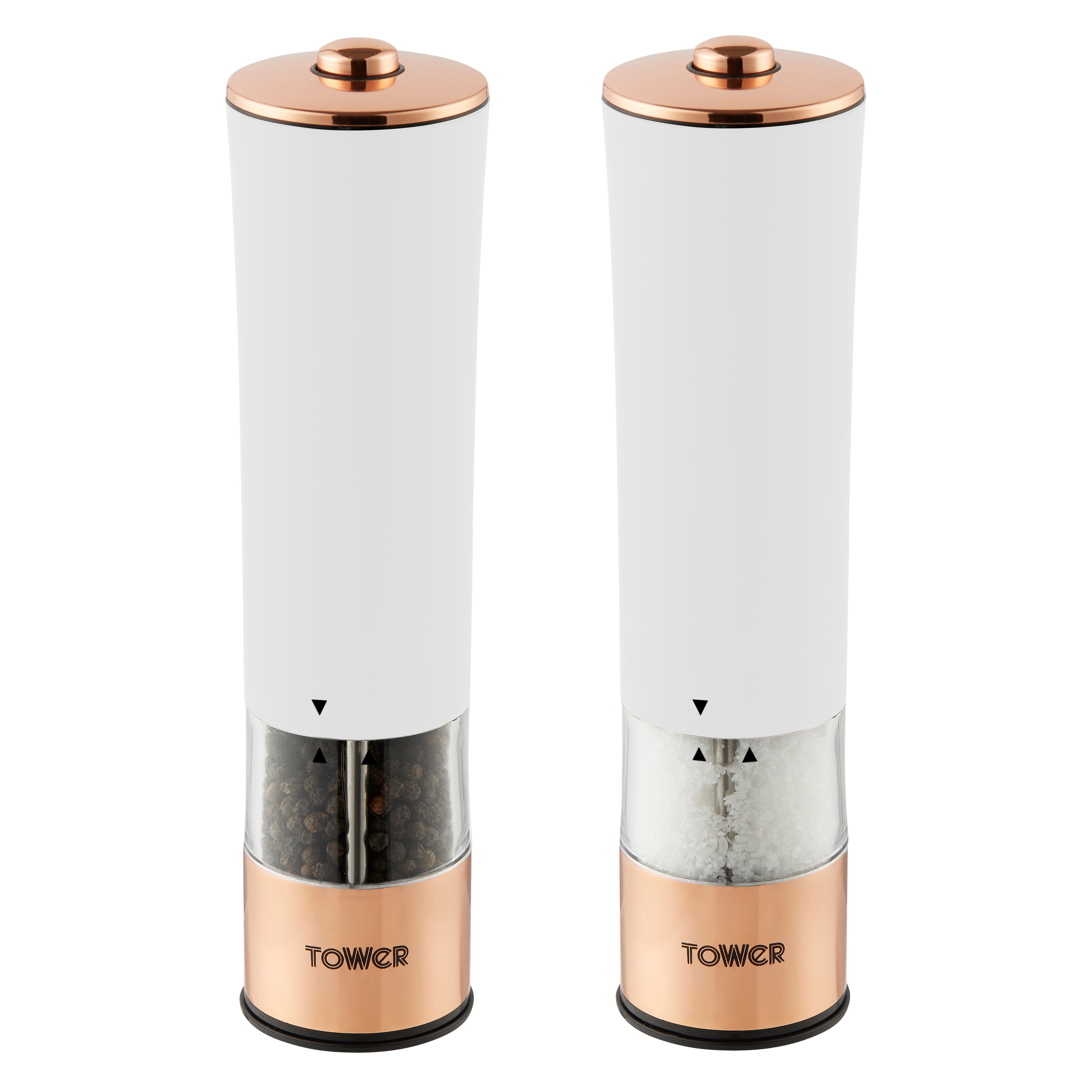 Tower Rose Gold Electric Salt and Pepper Mill -  White  | TJ Hughes