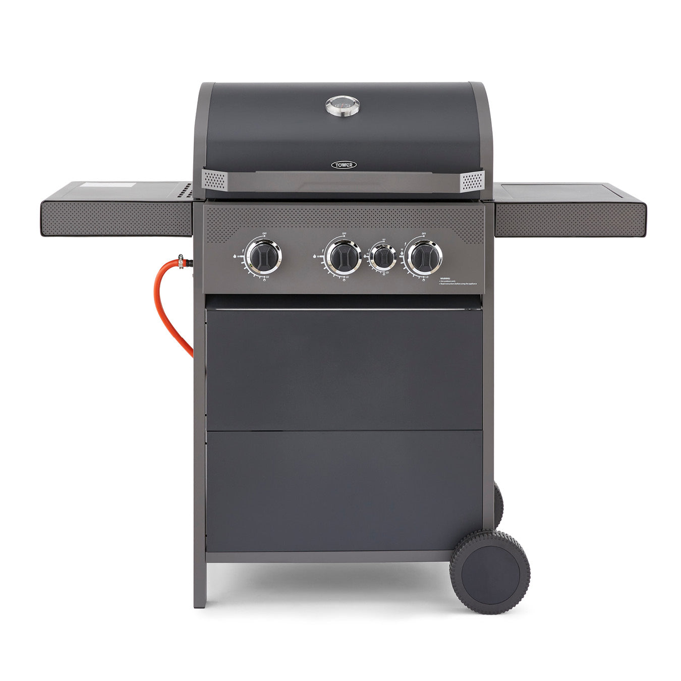 Tower Stealth 3000 Three Burner BBQ w/ Side Burner - Black  | TJ Hughes