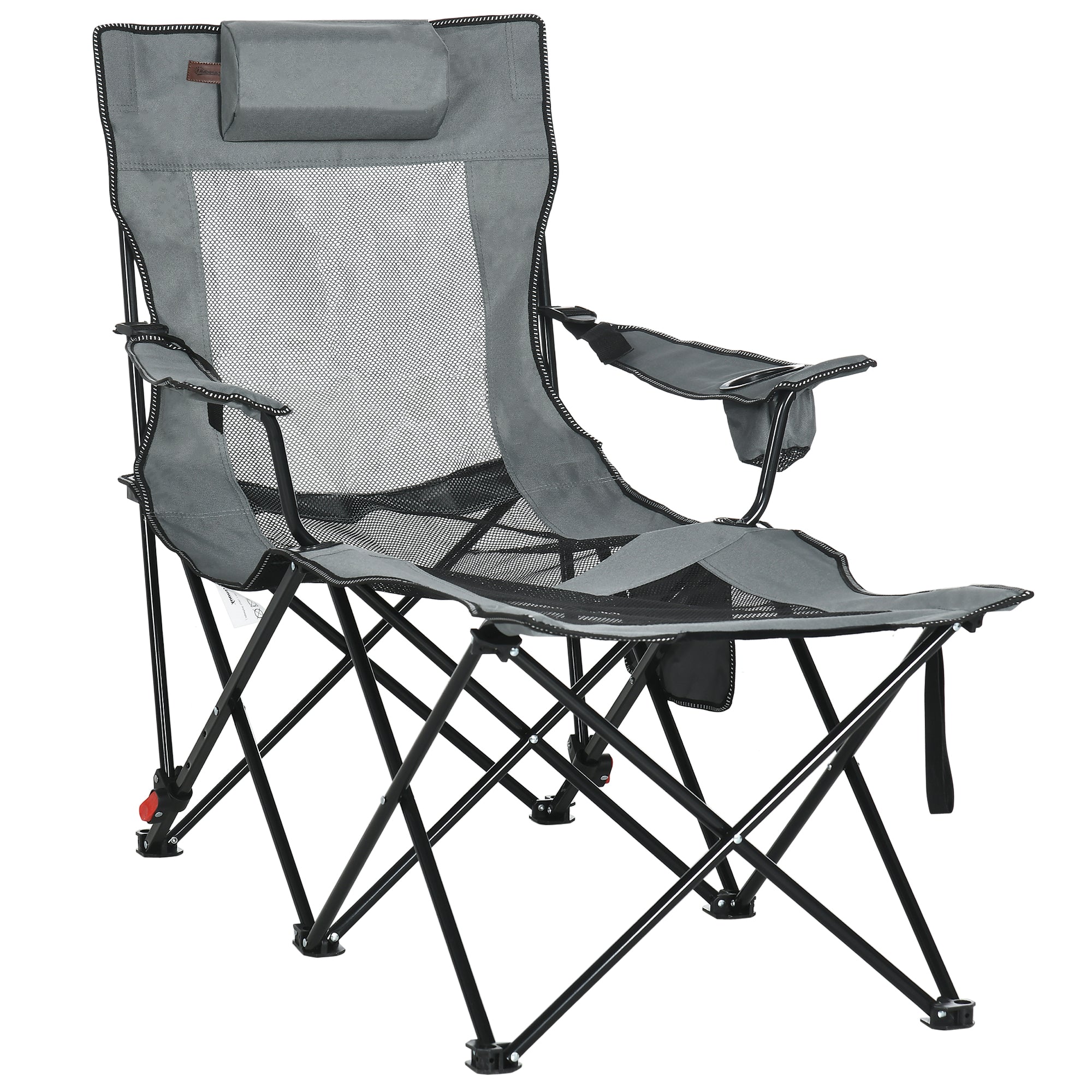 Outsunny Foldable Camping Chair w/ Footrest - Adjustable Backrest - Bag - Grey  | TJ Hughes