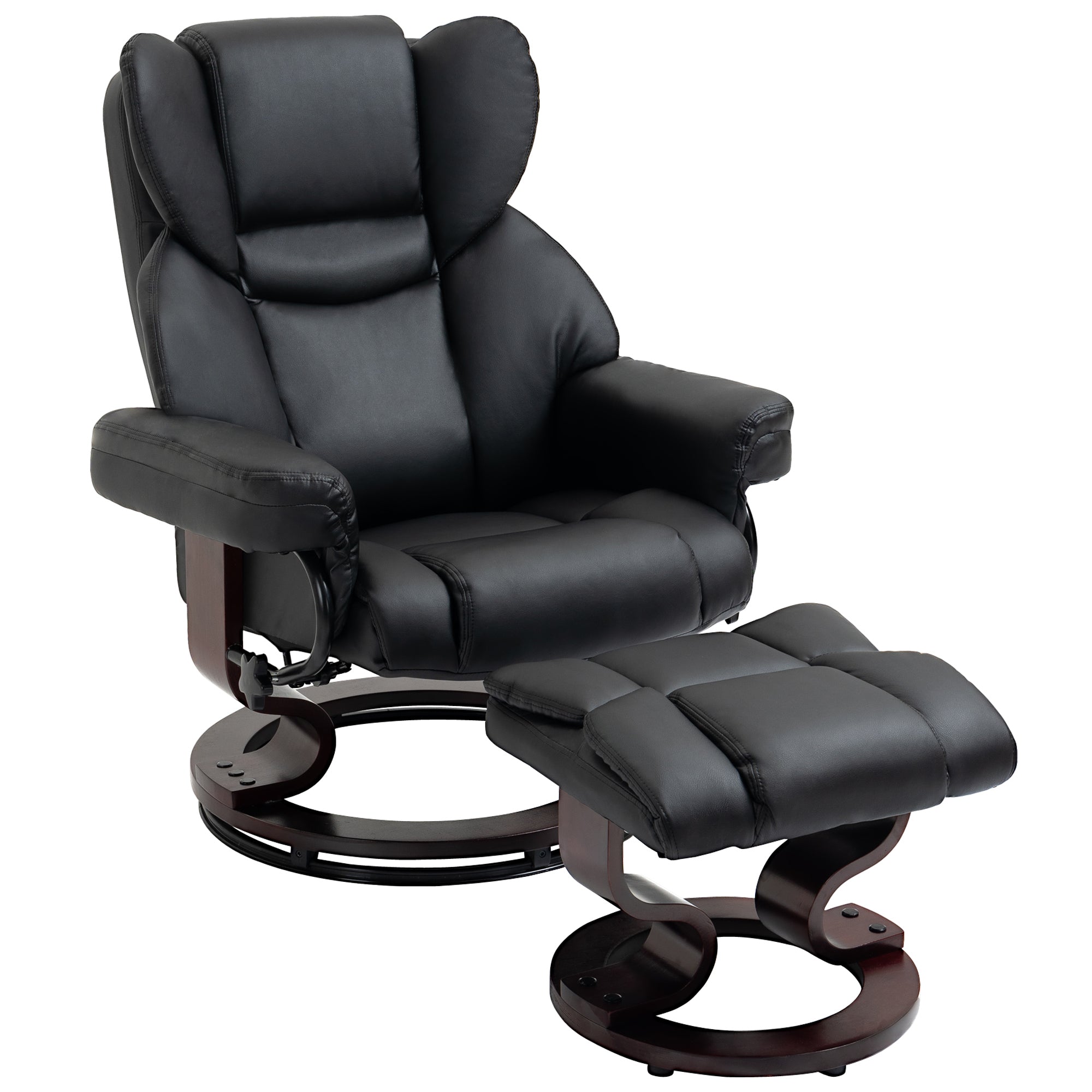 HOMCOM PU Leather Manual Reclining Armchair Footstool Set Padded Seat Black  | TJ Hughes