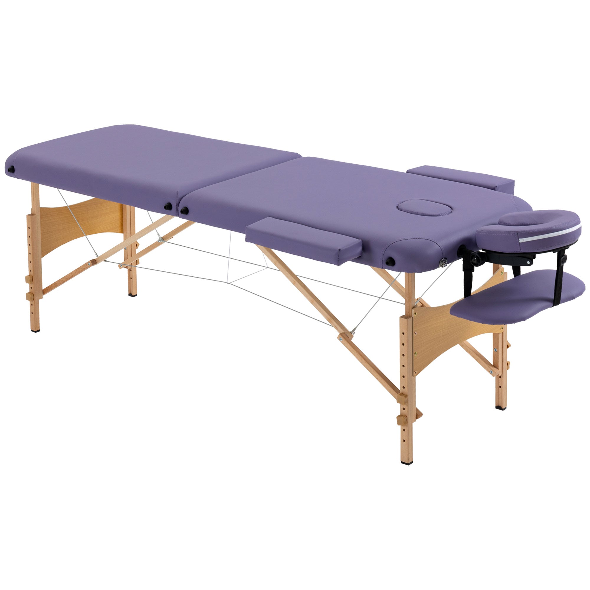HOMCOM Wooden Folding Spa Beauty Massage Table w/ 2 Sections - Carry Bag - Purple  | TJ Hughes