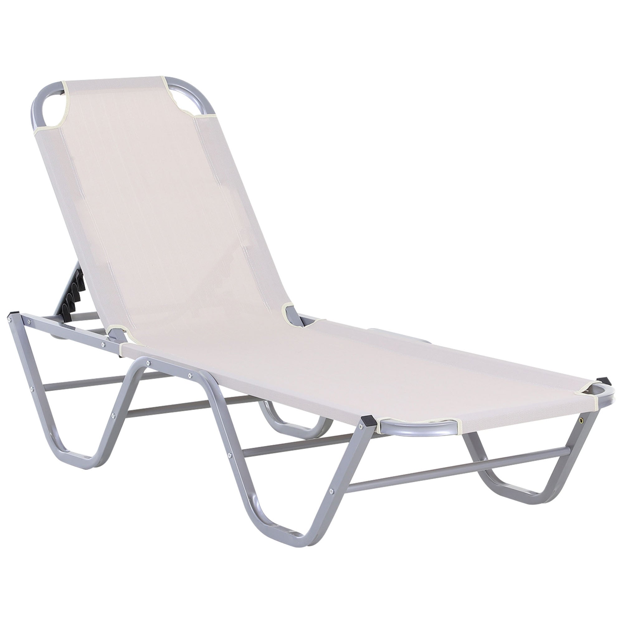 Outsunny Sun Lounger Relaxer Recliner with 5-Position Adjustable Backrest White  | TJ Hughes