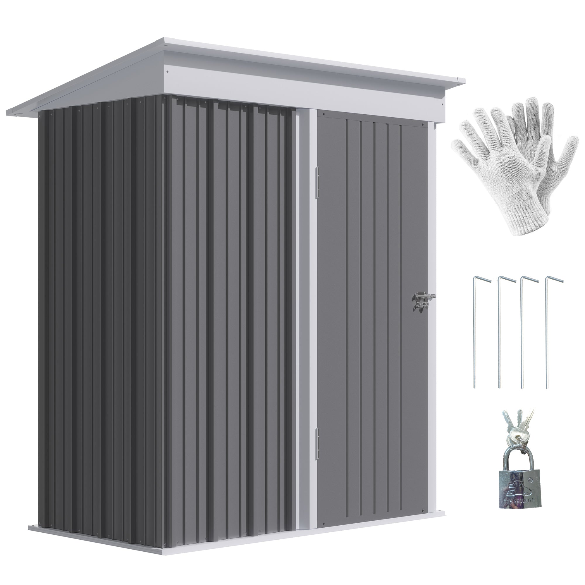 Outsunny Steel Garden Shed - Small  Lean-to Shed for Bike Tool - 5x3 ft - Grey  | TJ Hughes Dark Grey