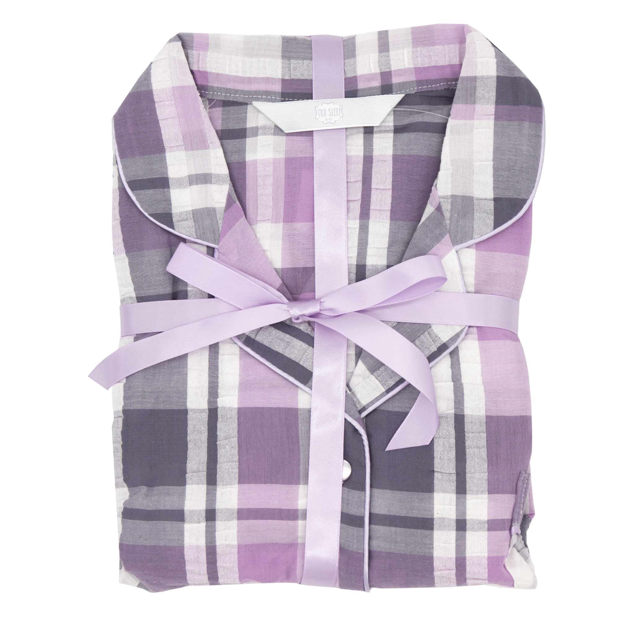 Tru Ladies Check Pyjama - Lilac - Size 16-18  | TJ Hughes Purple