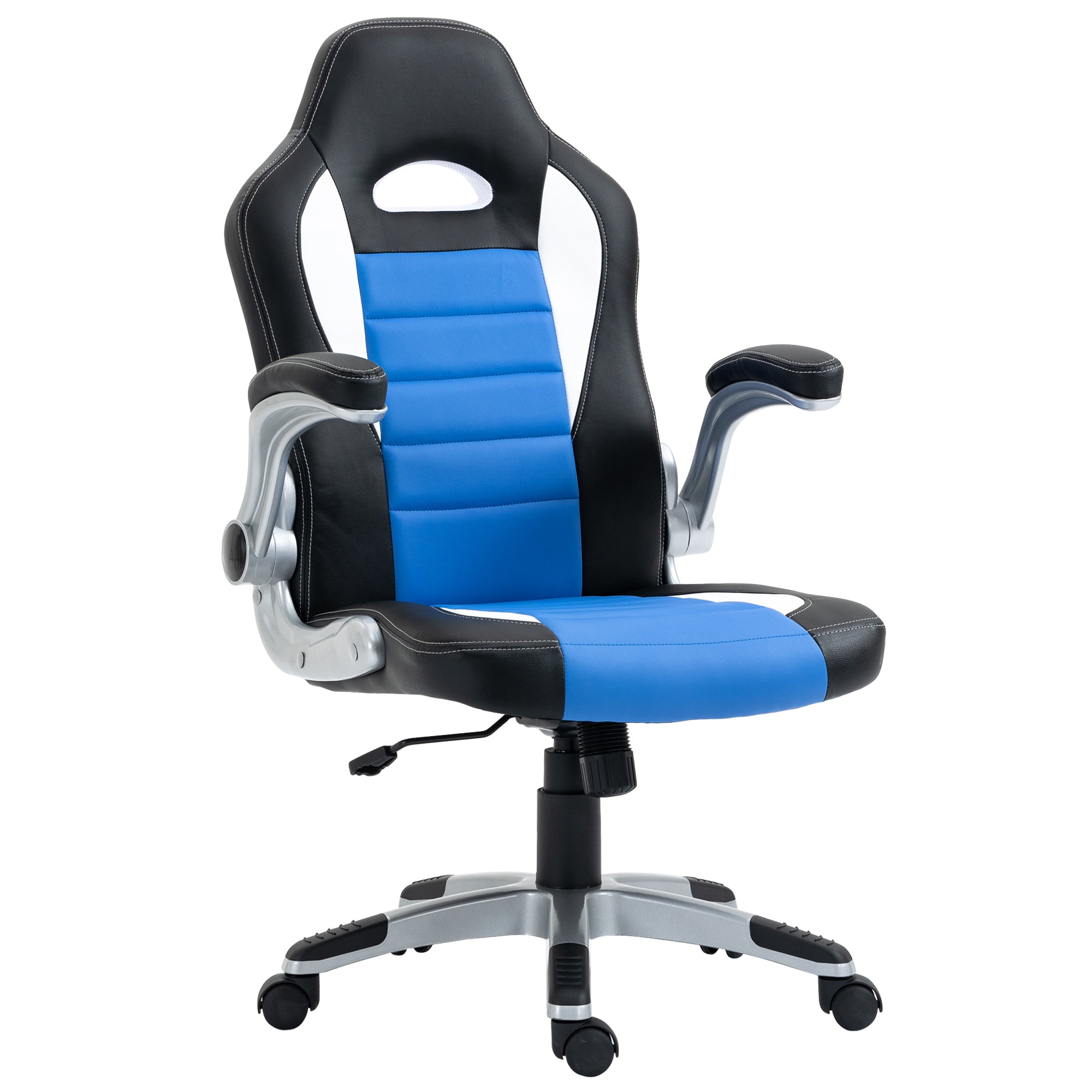 HOMCOM Gaming Chair PU Leather Office Chair Swivel Chair w/ Tilt Function - Blue  | TJ Hughes