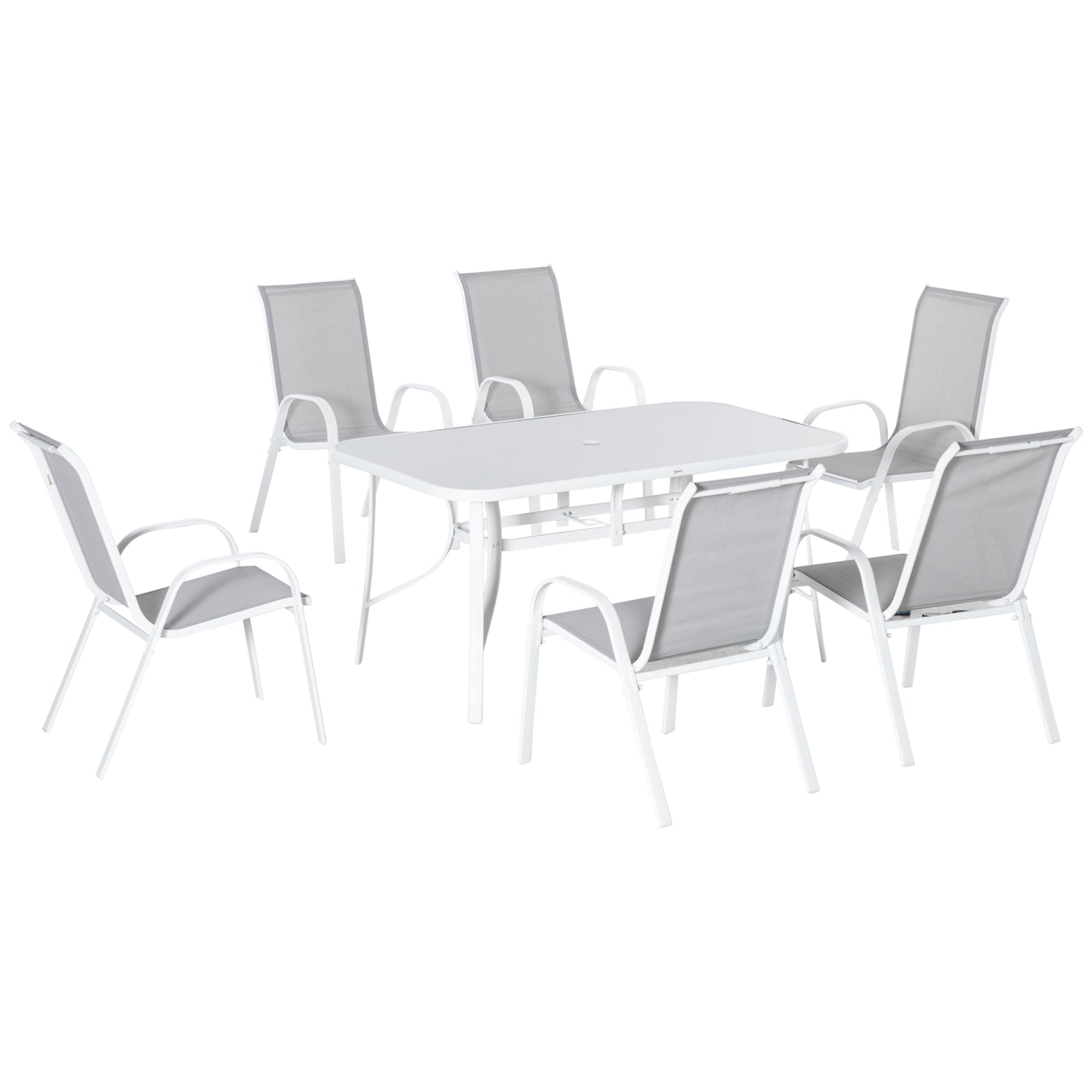 Outsunny 7 Piece Garden Dining Set w/ Dining Table and Chairs for Backyard Grey  | TJ Hughes