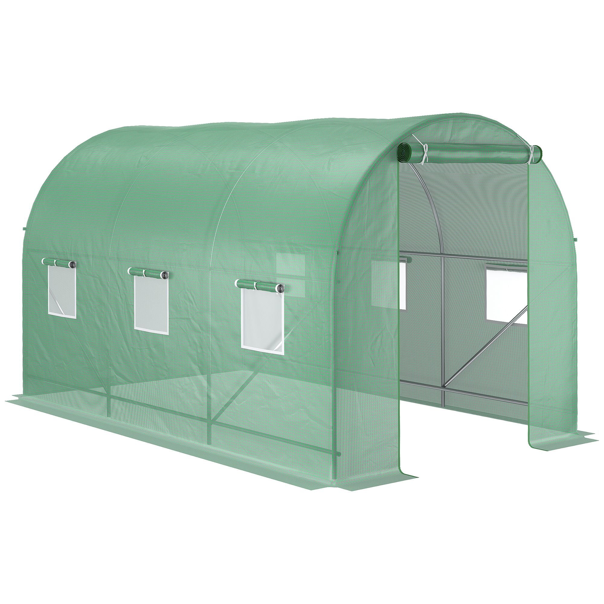 Outsunny 3.5 x 2m Walk-In Polytunnel Greenhouse with Roll Up Door Windows Green  | TJ Hughes