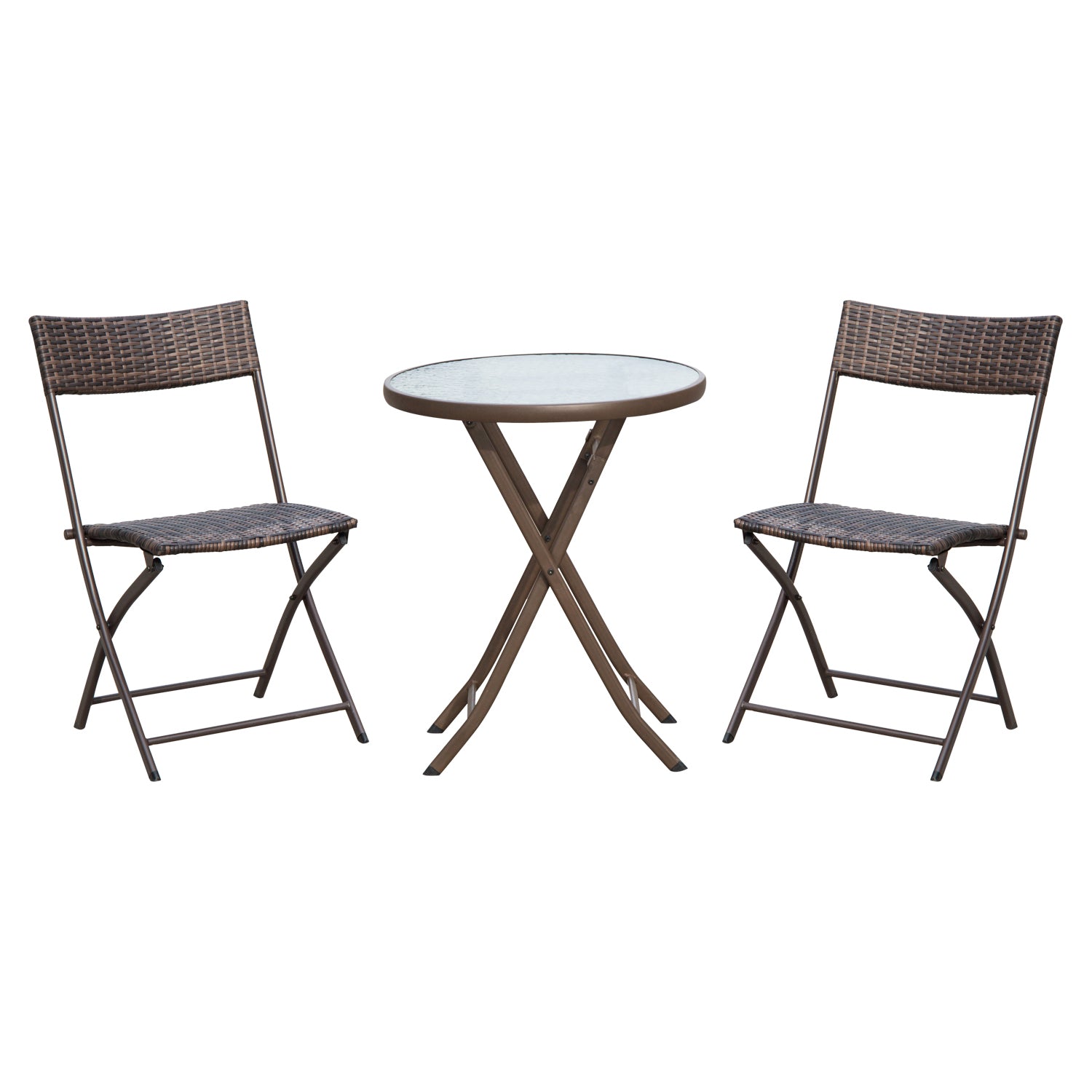 Outsunny 3PC Rattan Bistro Set Folding Rattan Chair Coffee Table Garden Outdoor  | TJ Hughes