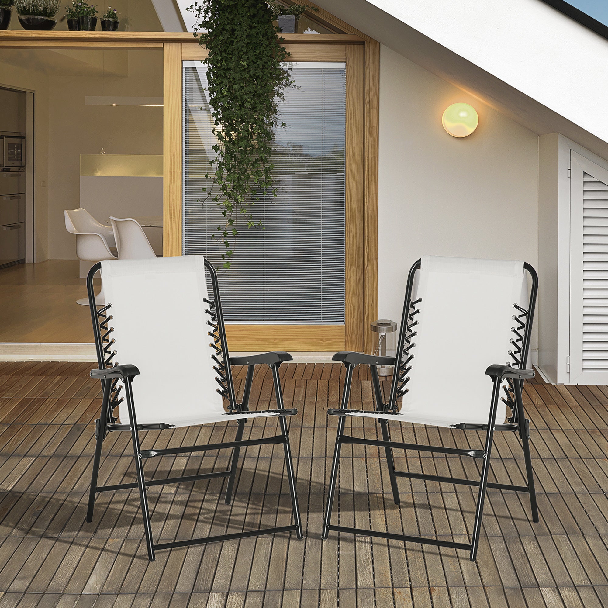 Outsunny 2Pcs Outdoor Patio Folding Chairs - Portable Garden Loungers Cream White  | TJ Hughes