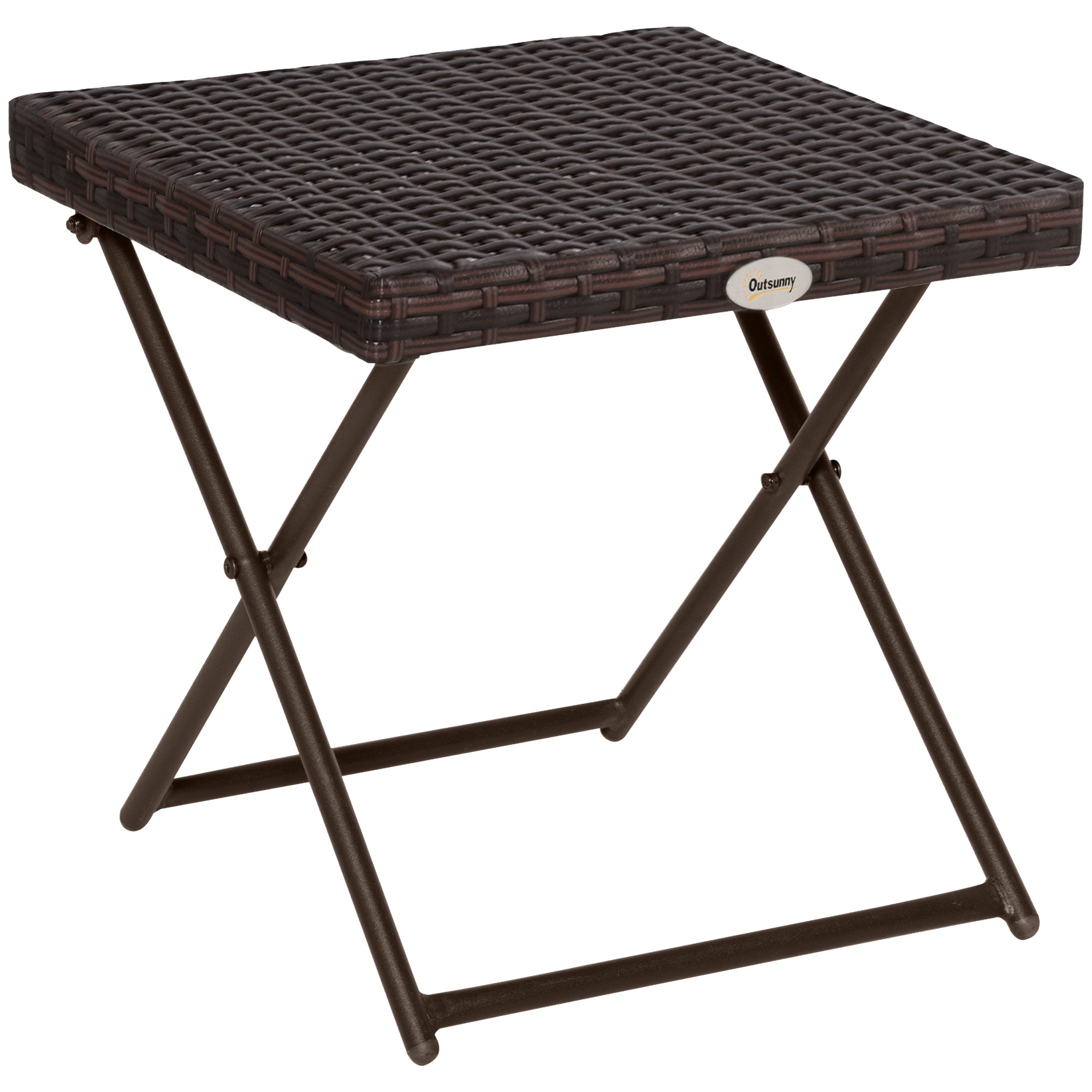 Outsunny Folding Square Rattan Coffee Table w/ Steel Frame Bistro Garden Brown  | TJ Hughes