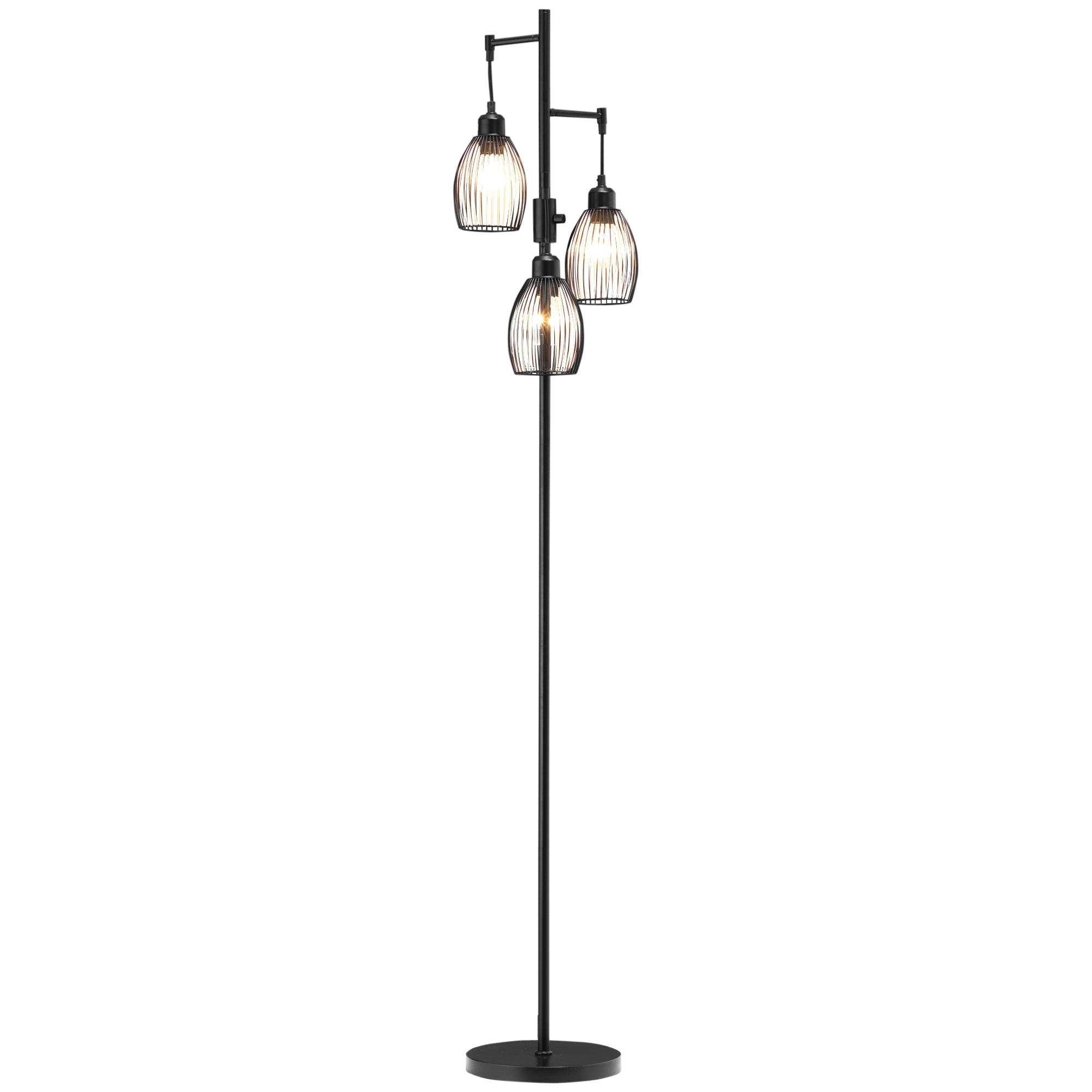 HOMCOM Industrial 3-Light Floor Lamp Dimmable Standing Lamp for Living Room  | TJ Hughes