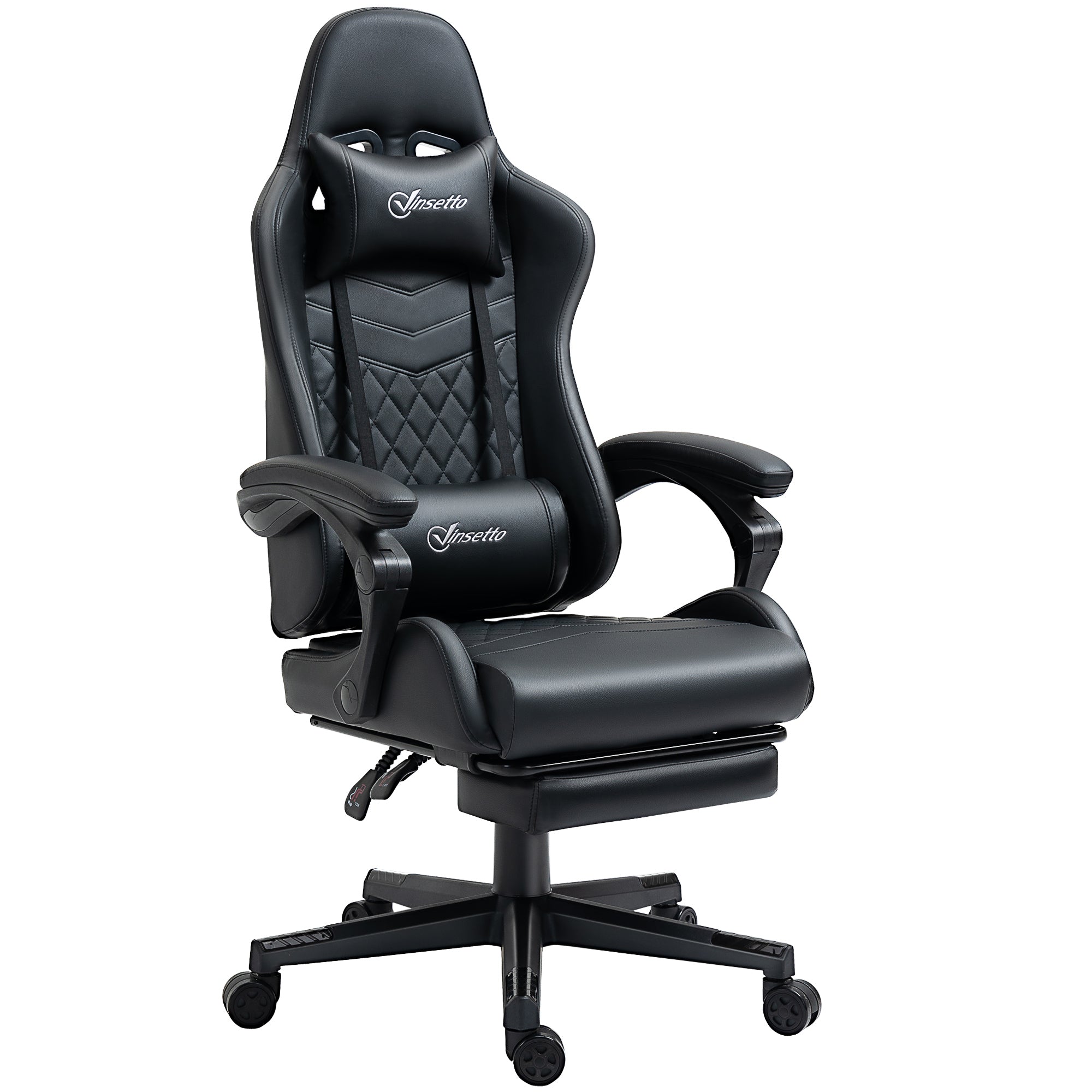 Vinsetto Racing Gaming Chair Faux Leather Gamer Recliner Home Office - Black  | TJ Hughes